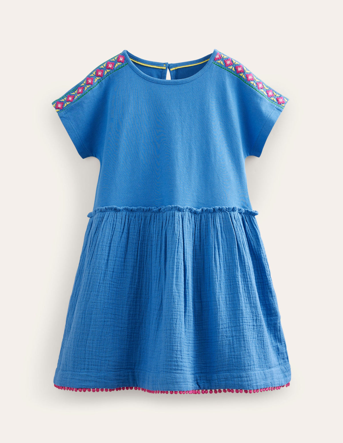 Woven Mix Texture Dress-Elizabethan Blue-1