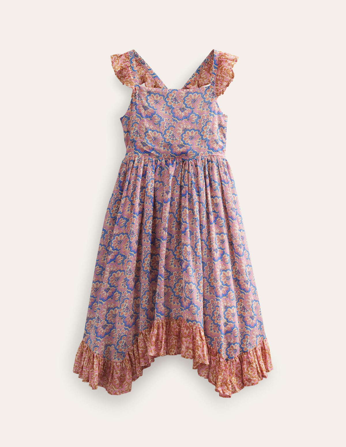 Handkerchief Hem Dress-Lupin and Peach Paisley - Image 1