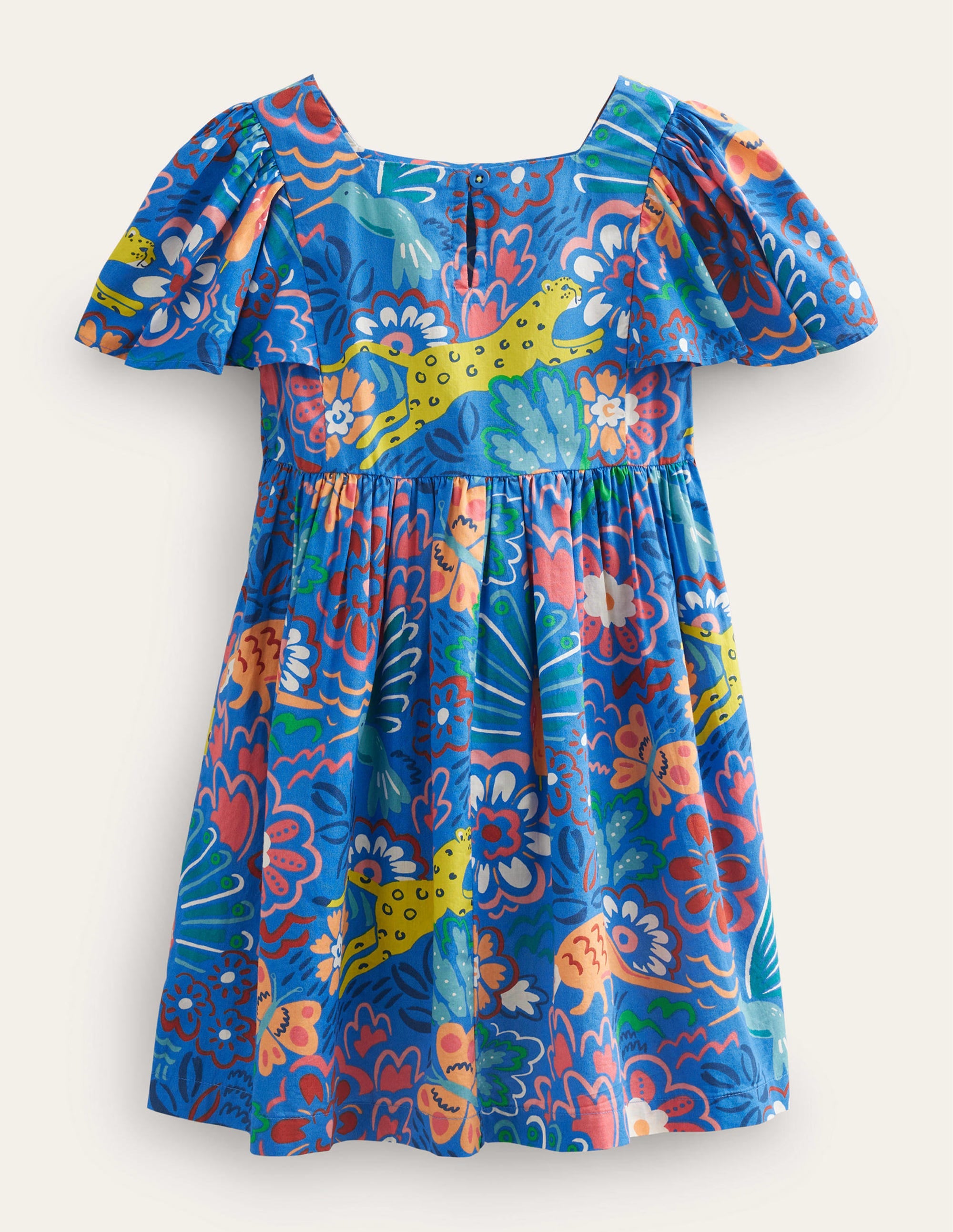 Flutter-Sleeve Printed Dress-Blue Floral Animals - Image 2