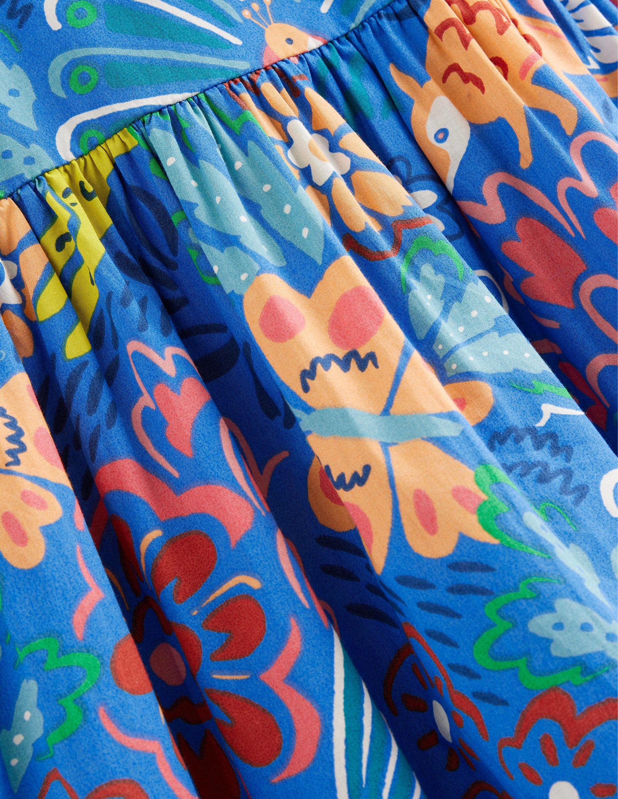 Flutter-Sleeve Printed Dress-Blue Floral Animals - Image 3