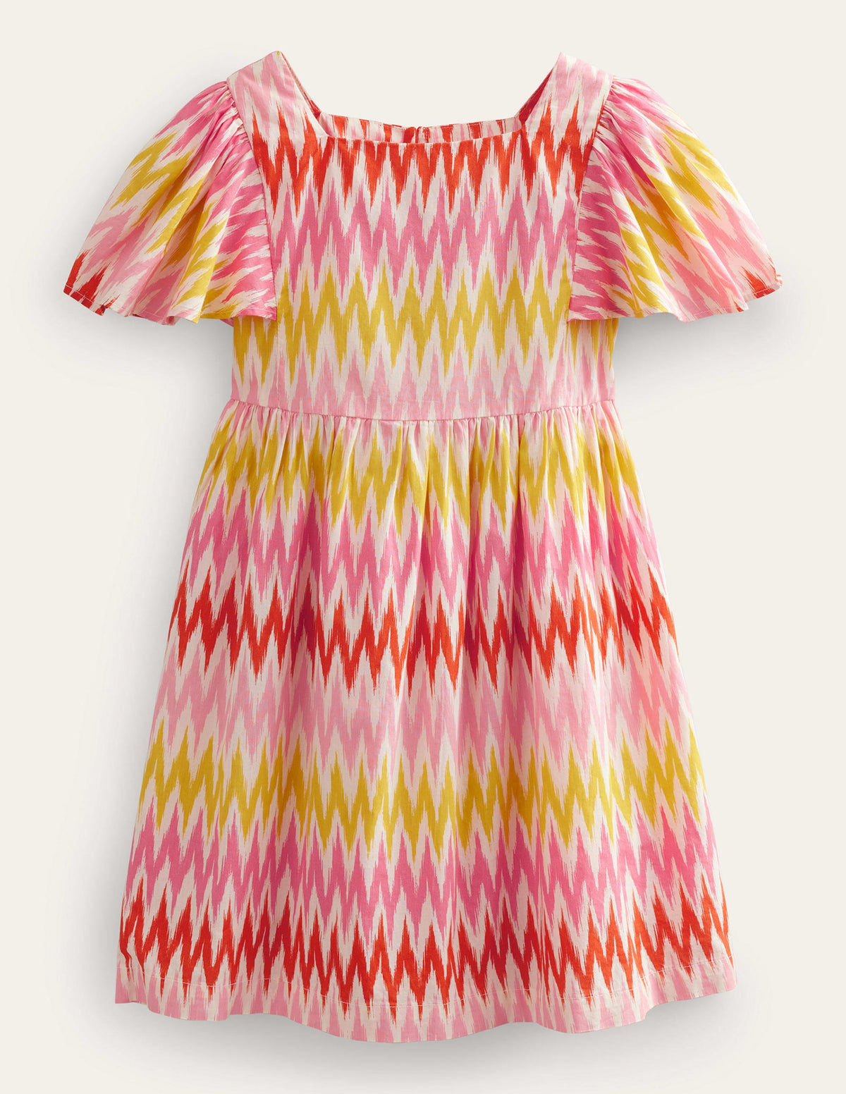 Flutter-Sleeve Printed Dress-Peach Sorbet Stripe - Image 1