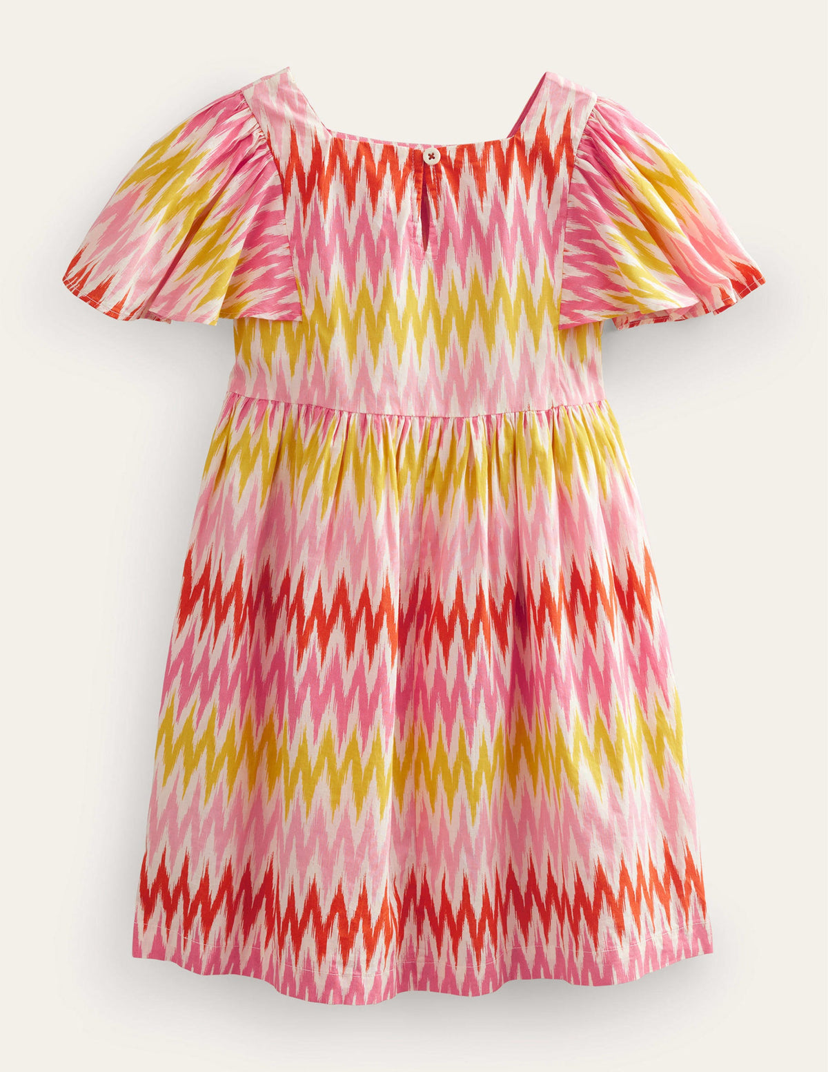 Flutter-Sleeve Printed Dress-Peach Sorbet Stripe - Image 2