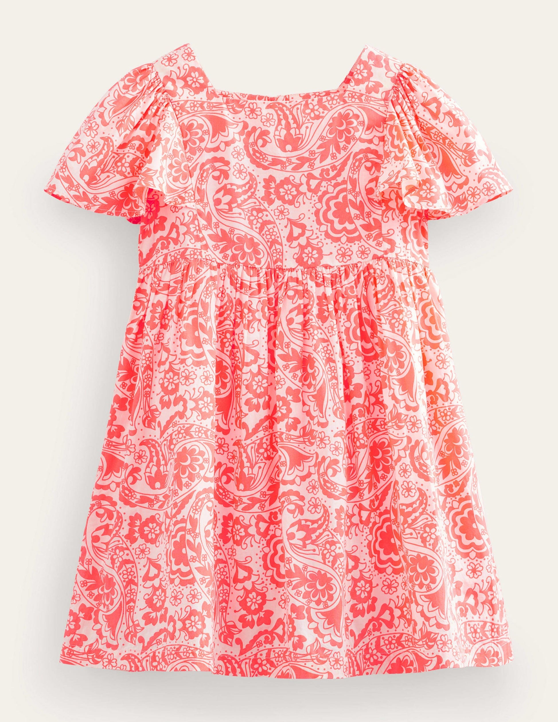 Flutter-Sleeve Printed Dress-Watermelon Punch Paisley-1
