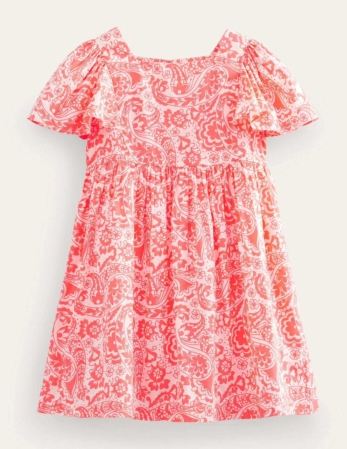 Flutter-Sleeve Printed Dress-Watermelon Punch Paisley - Image 1