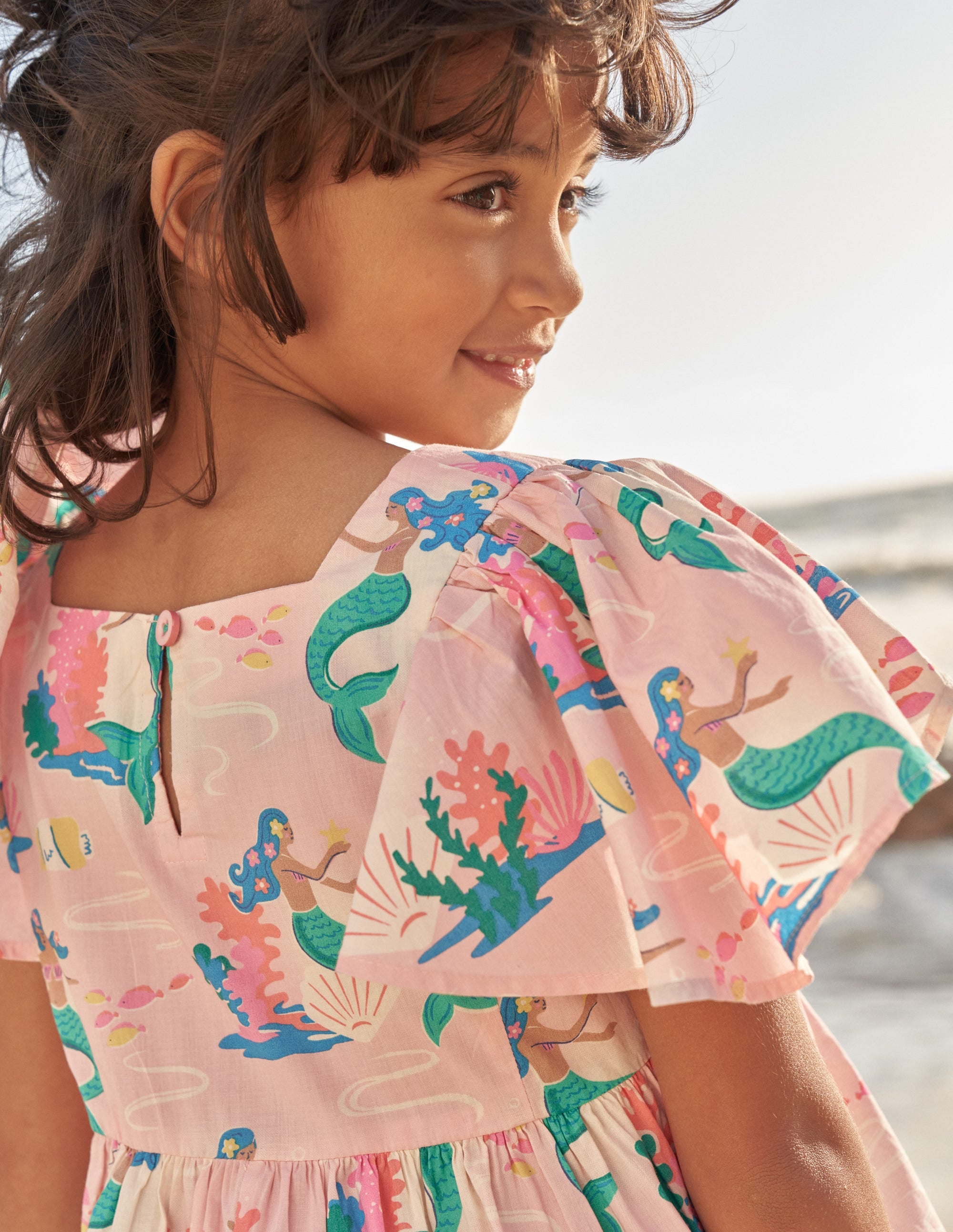 Flutter-Sleeve Printed Dress-Pink Magical Mermaid Ombre - Image 5