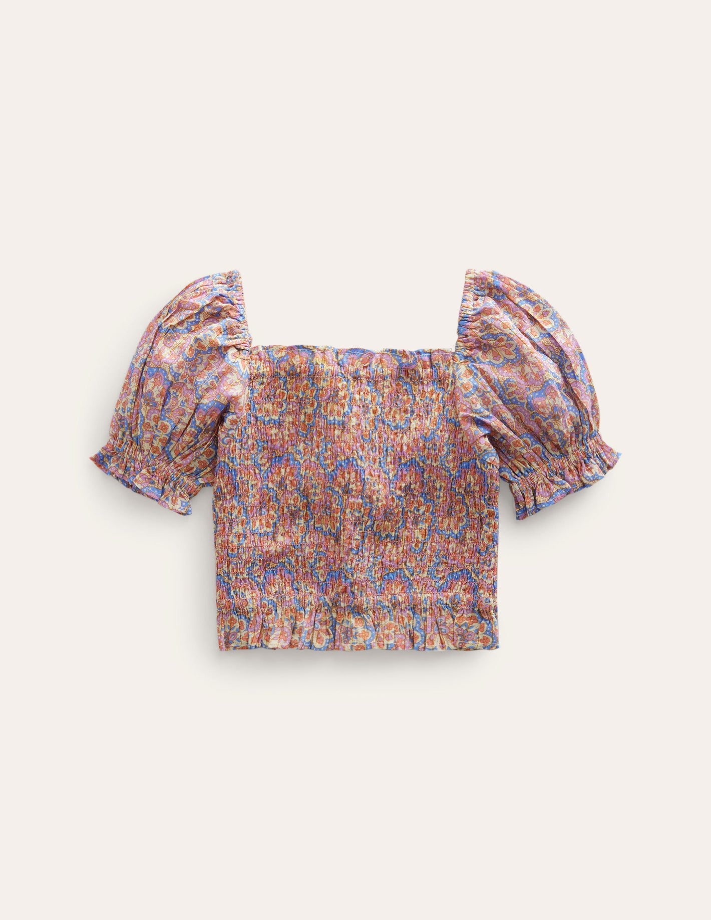 Co-ord Shirred Blouse-Lupin and Peach Paisley