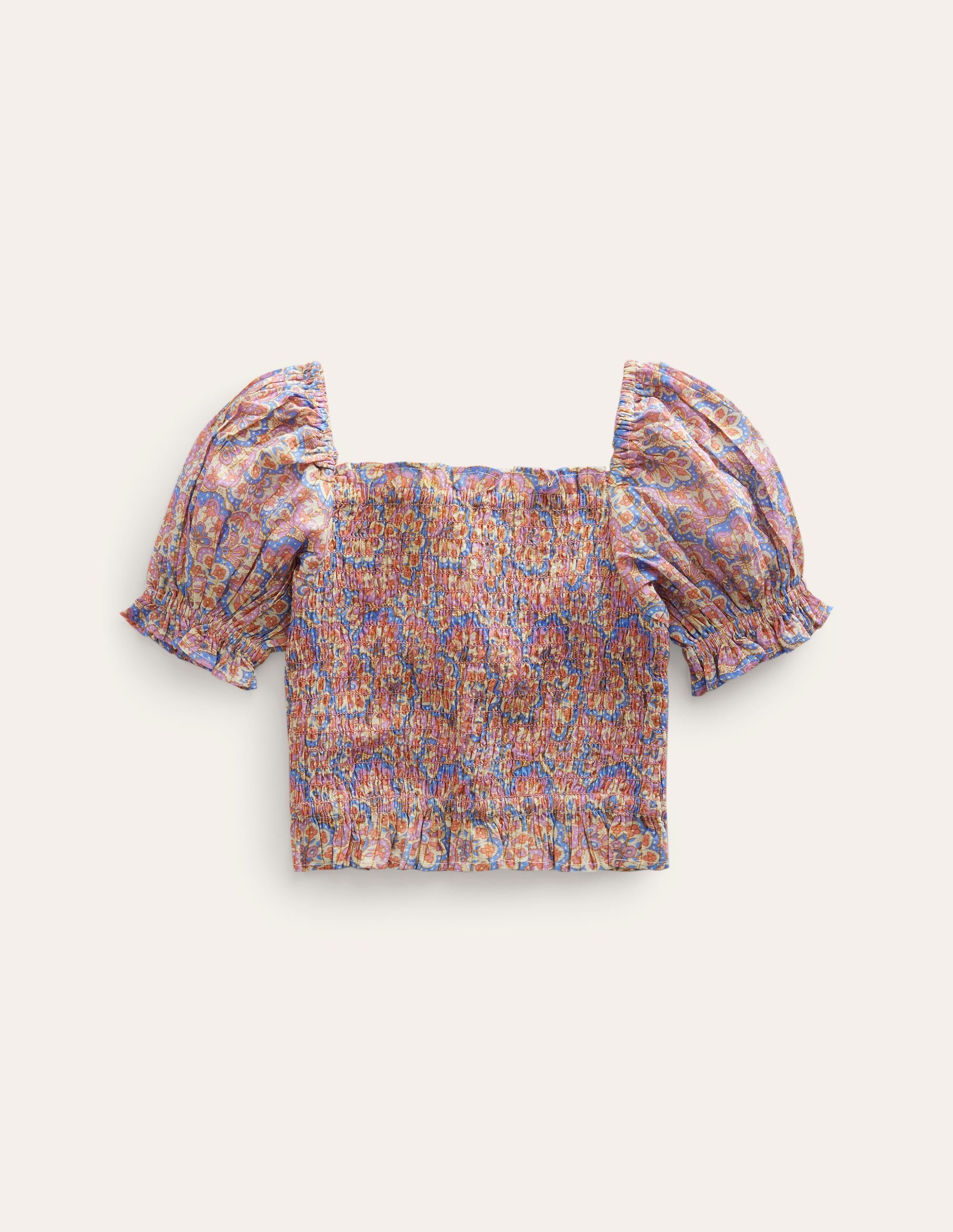 Co-ord Shirred Blouse-Lupin and Peach Paisley - Image 1