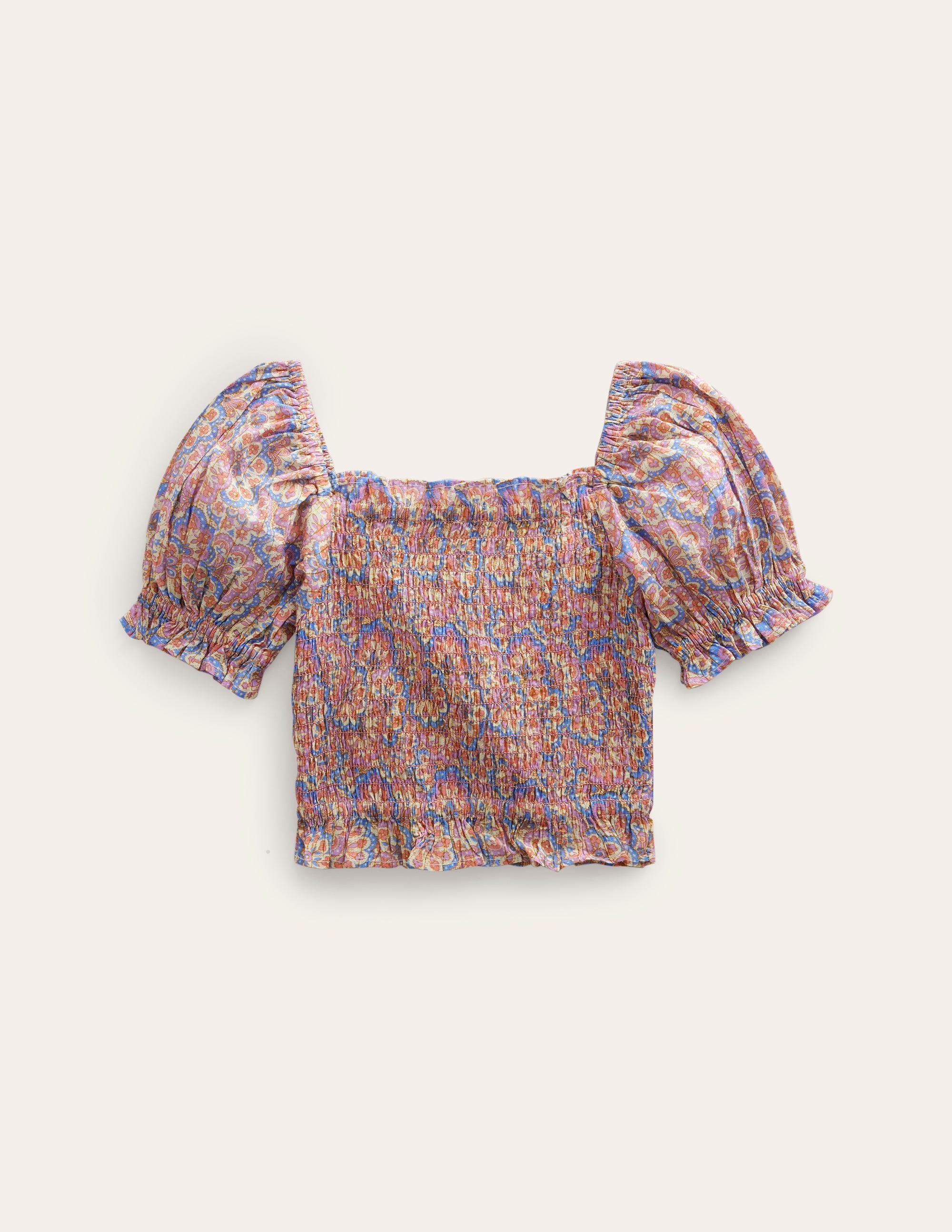 Co-ord Shirred Blouse-Lupin and Peach Paisley - Image 2