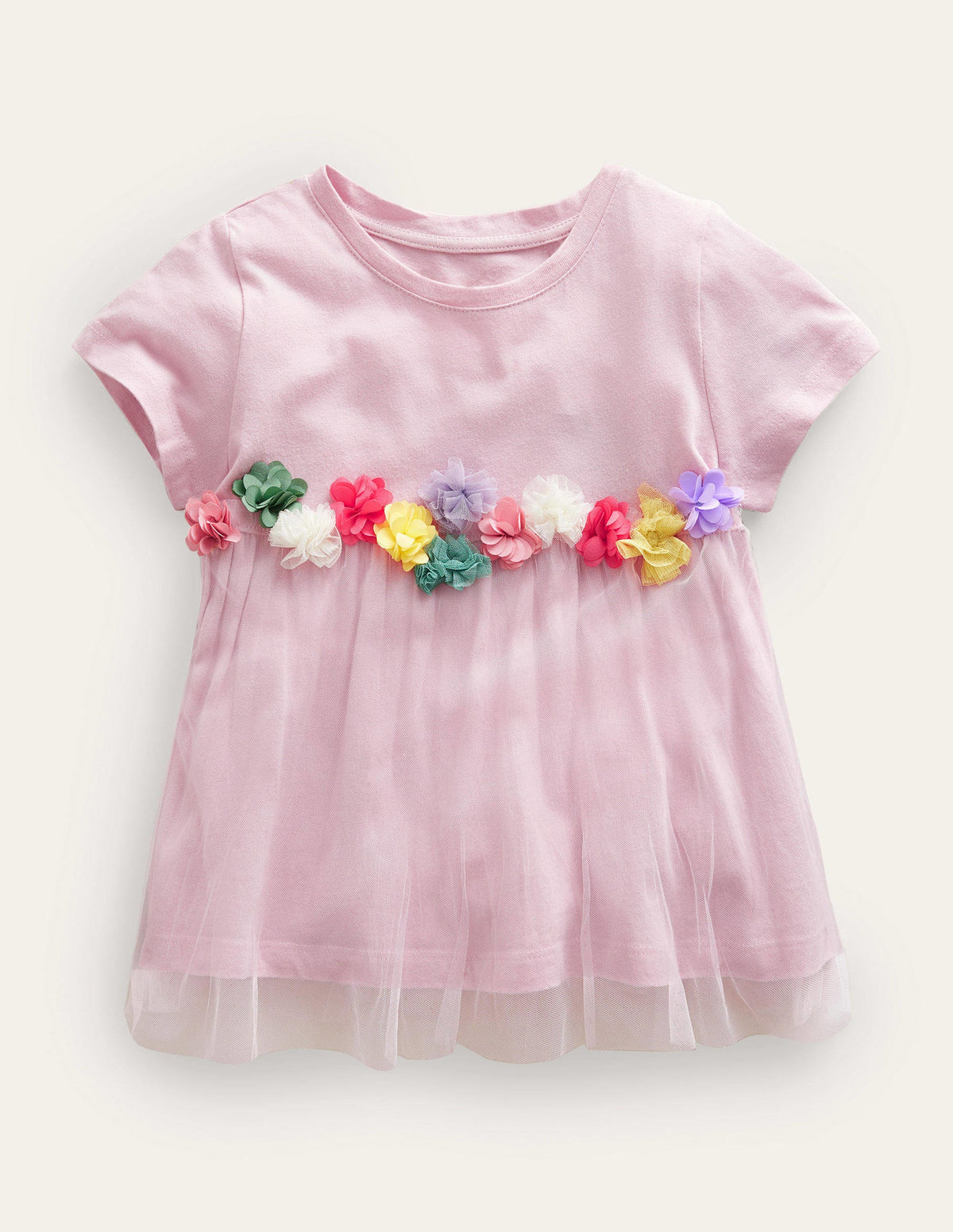 Tulle Flutter Appliqué T-shirt-French Pink-1