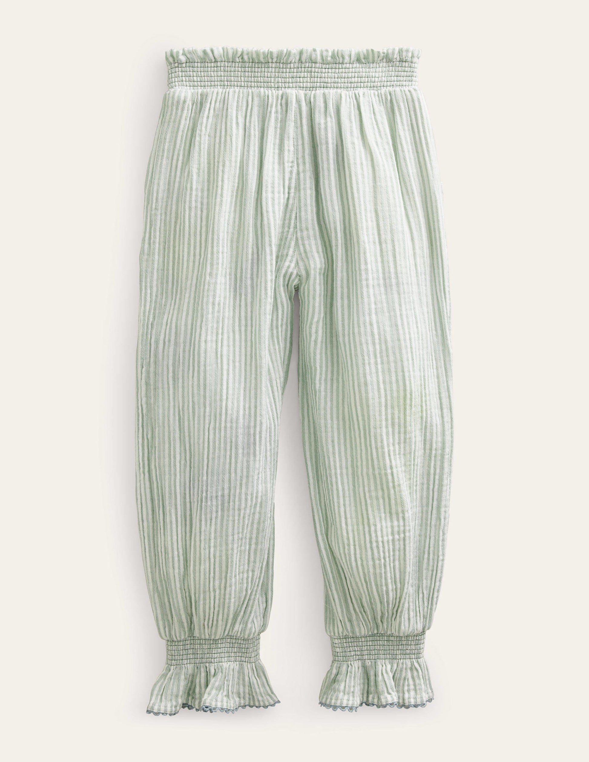 Embroidered Balloon Pants-Green Embroidered Ticking-2