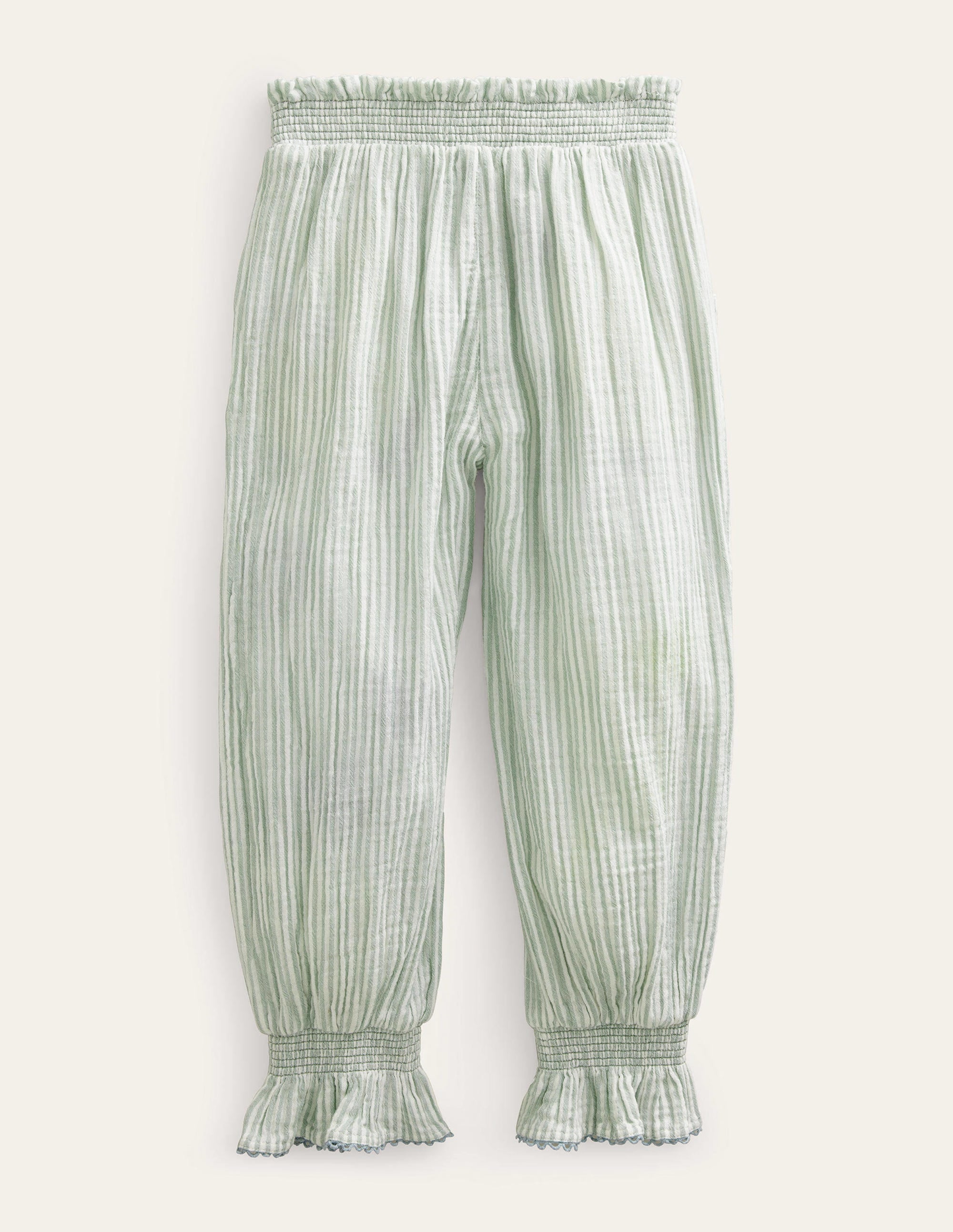 Embroidered Balloon Pants-Green Embroidered Ticking - Image 2