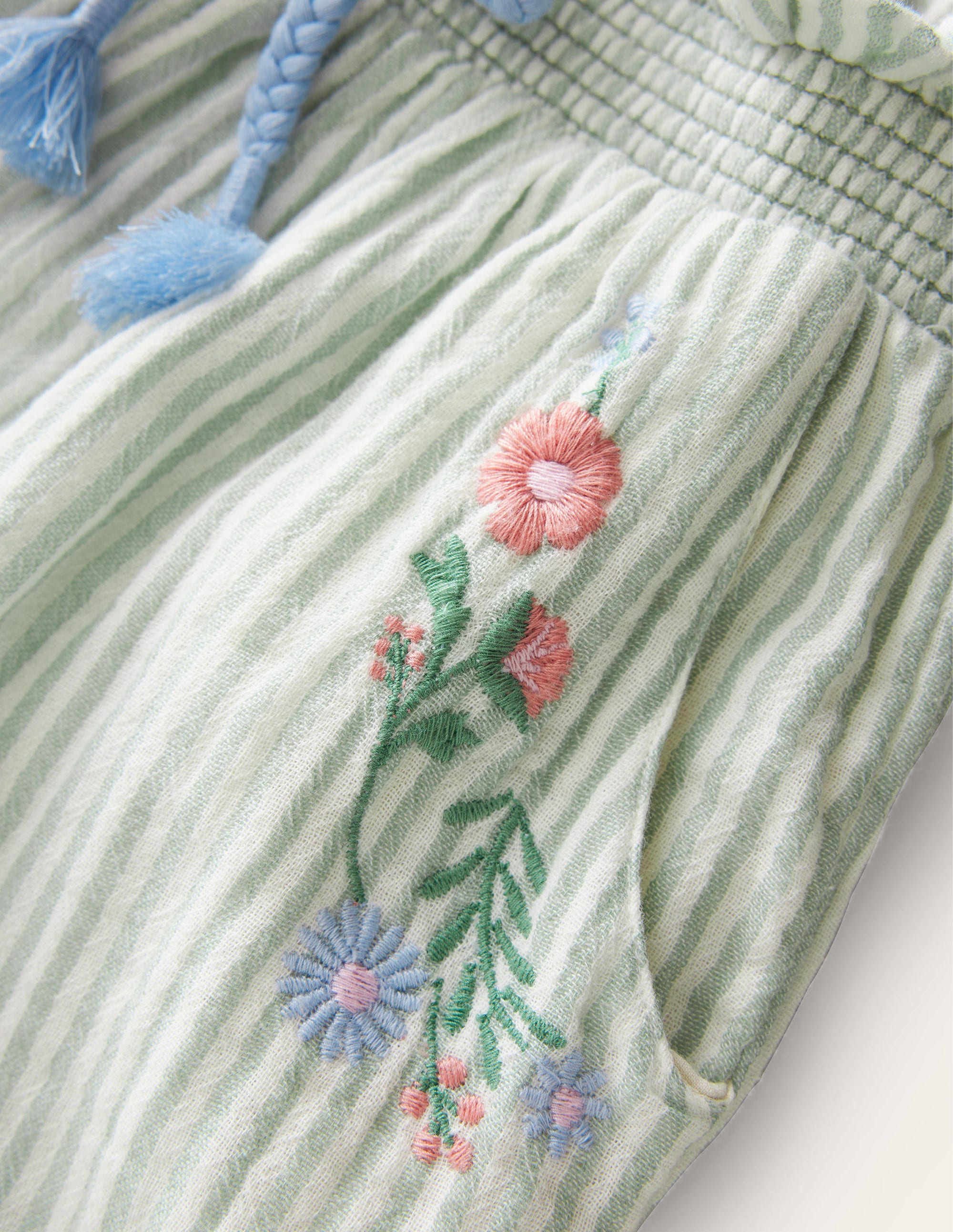 Embroidered Balloon Pants-Green Embroidered Ticking - Image 3