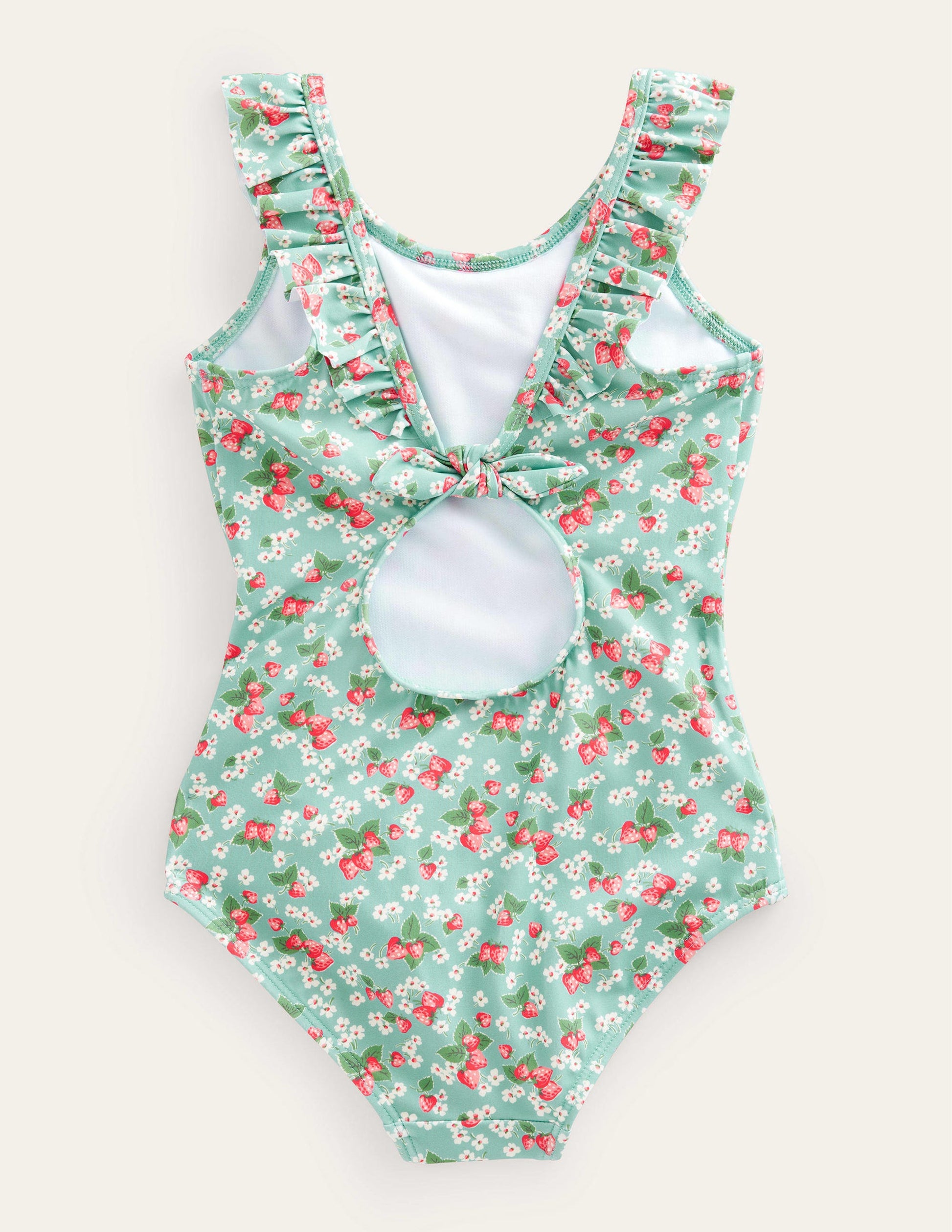 Tie Back Frilly Swimsuit-Aqua Sea Strawberry Ditsy-2