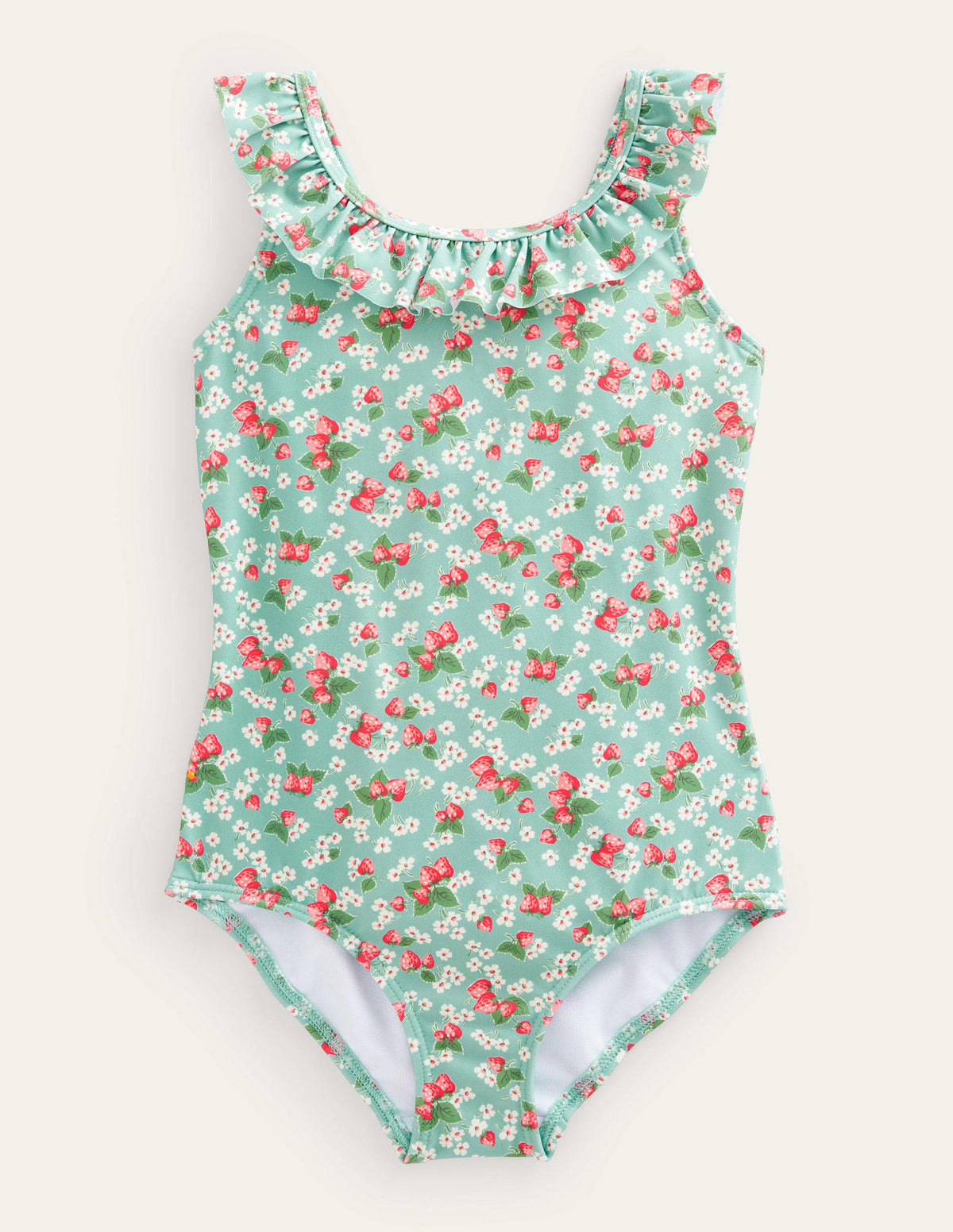 Tie Back Frilly Swimsuit-Aqua Sea Strawberry Ditsy-1
