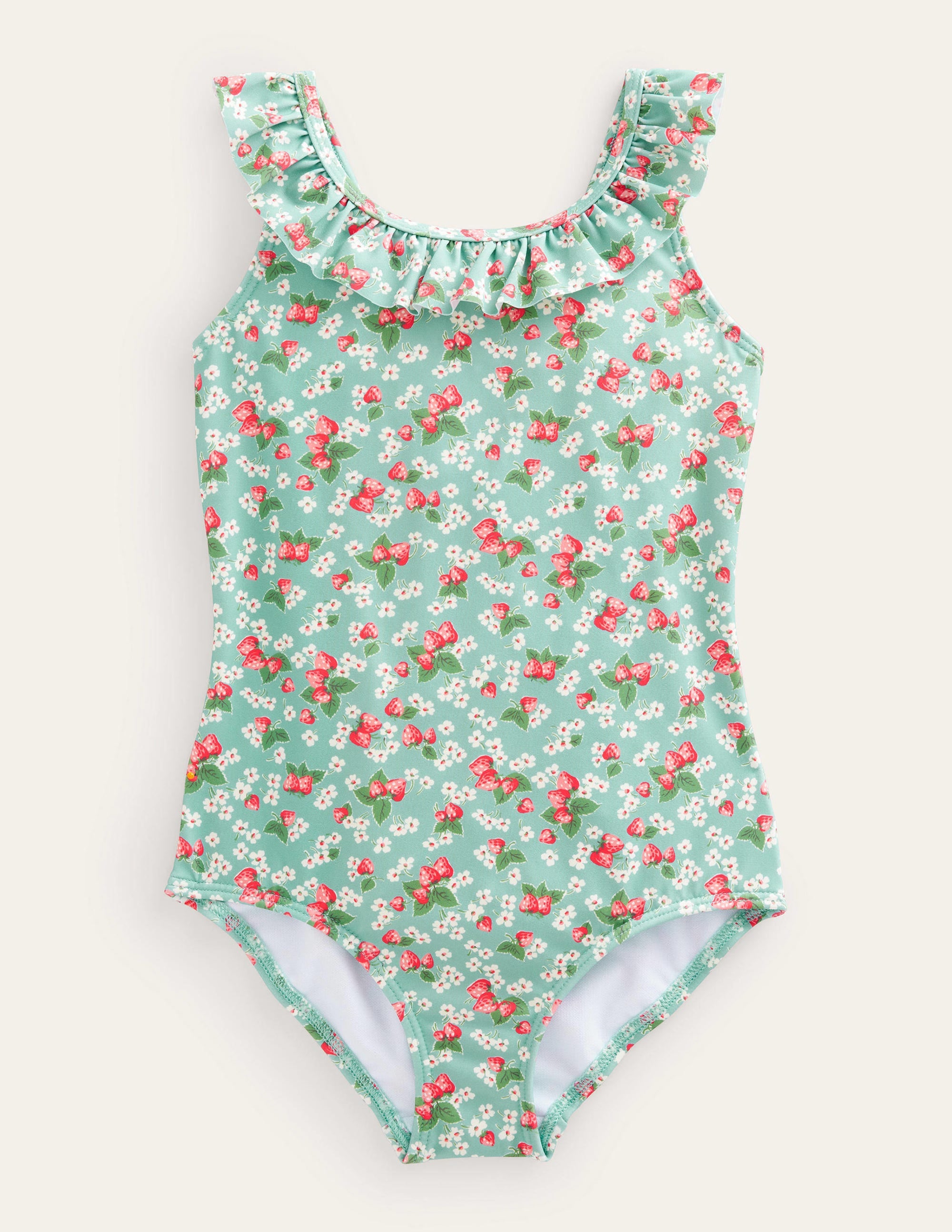 Tie Back Frilly Swimsuit-Aqua Sea Strawberry Ditsy - Image 1