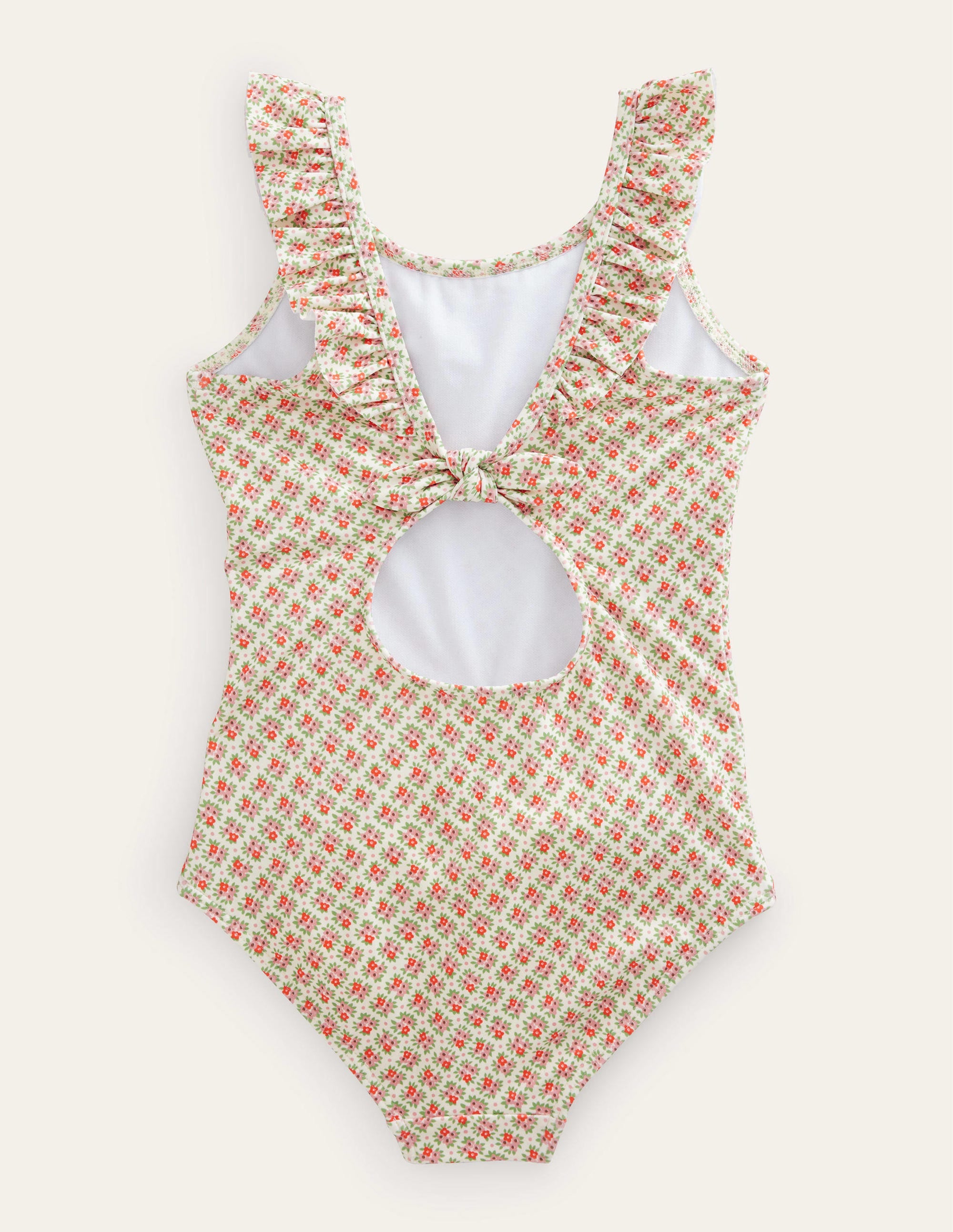 Tie Back Frilly Swimsuit-Vanilla Pod Micro Flower Bunch - Image 2