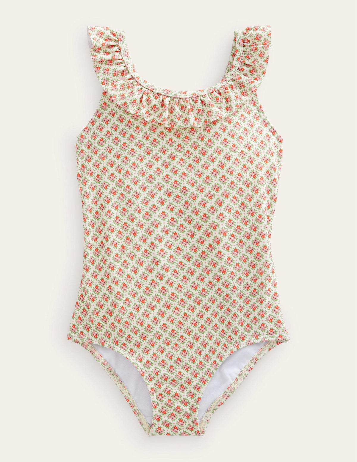 Tie Back Frilly Swimsuit-Vanilla Pod Micro Flower Bunch - Image 1