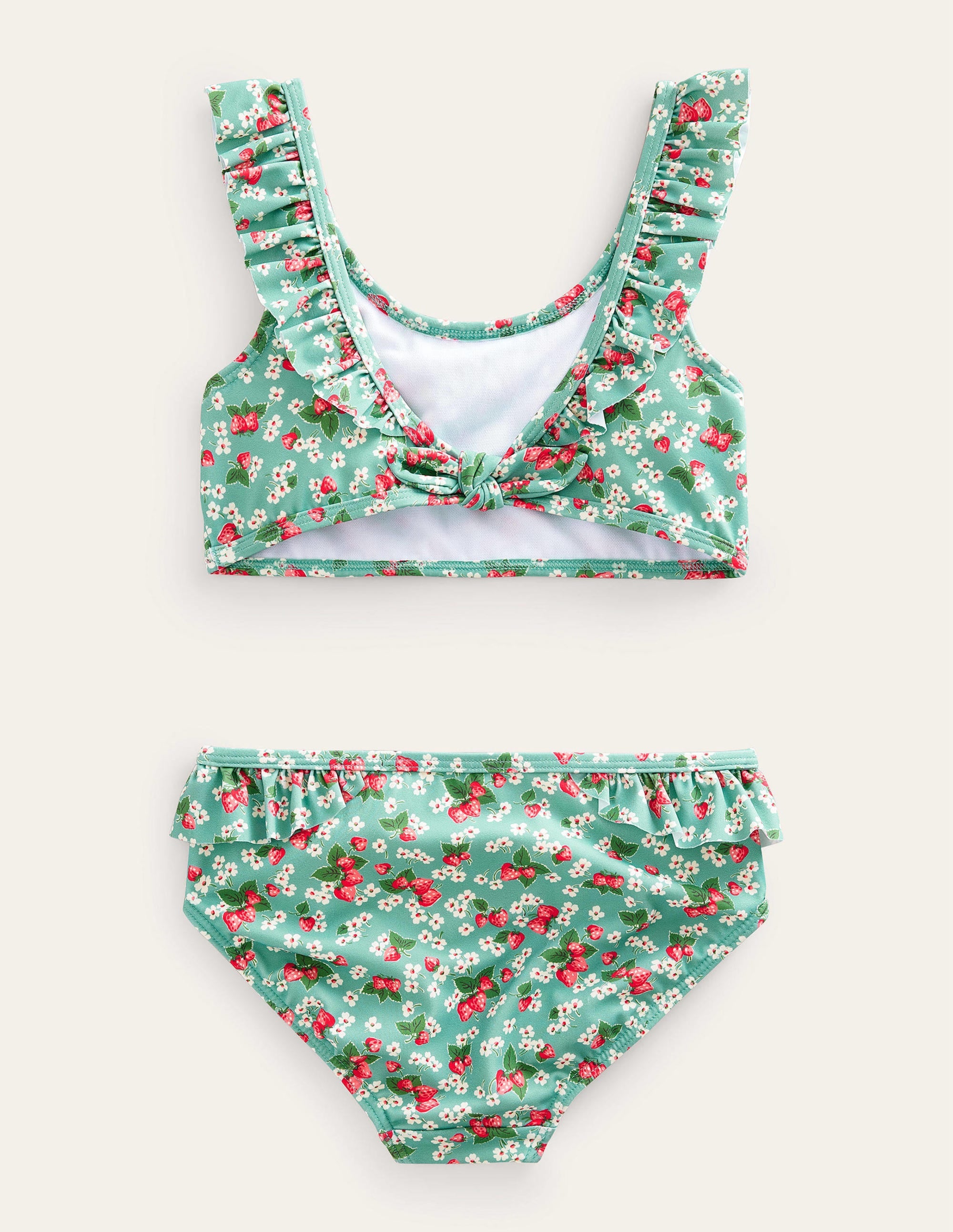 Tie Back Frilly Bikini-Aqua Sea Strawberry Ditsy - Image 2