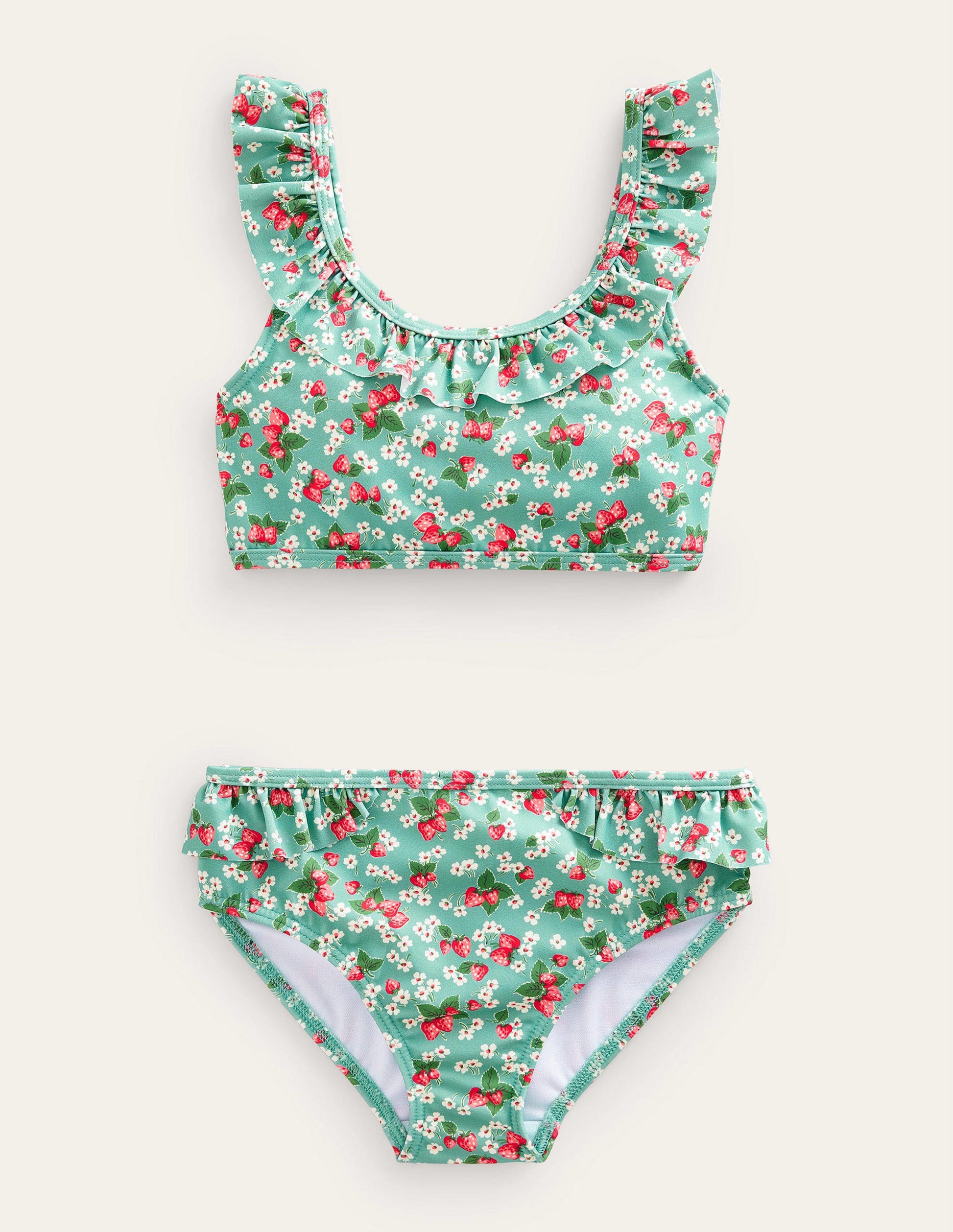 Tie Back Frilly Bikini-Aqua Sea Strawberry Ditsy-1