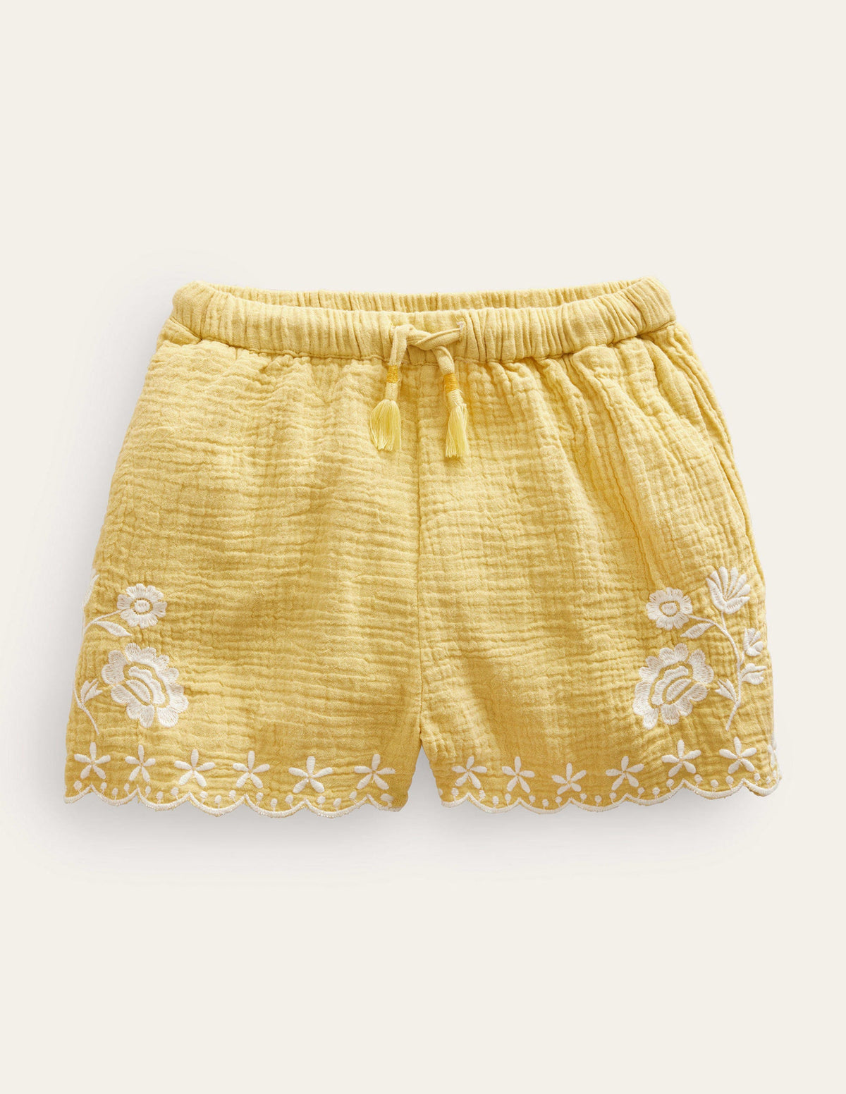 Embroidered Hem Shorts-Buttercup - Image 1