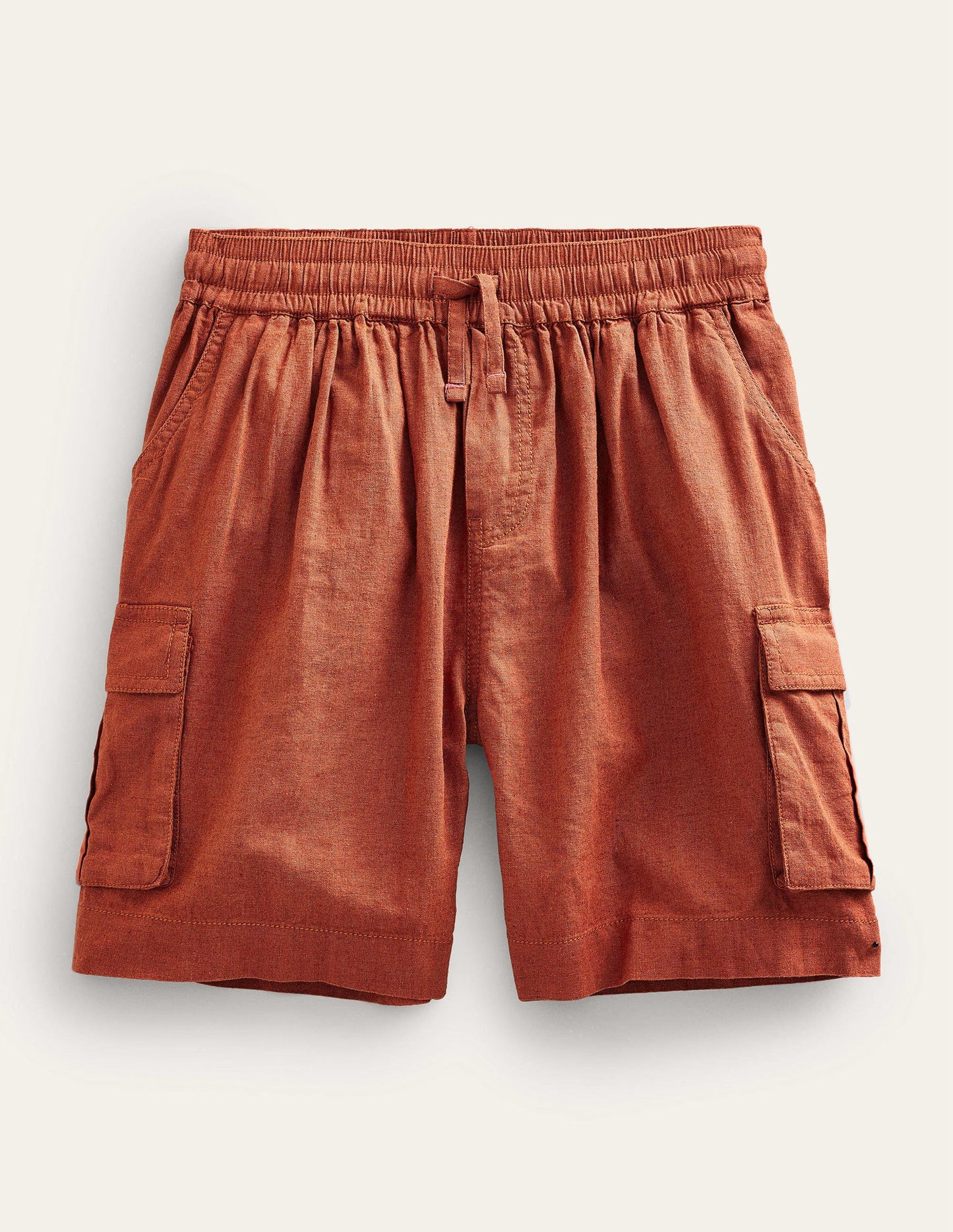 Linen Cotton Cargo Shorts-Roasted Chestnut