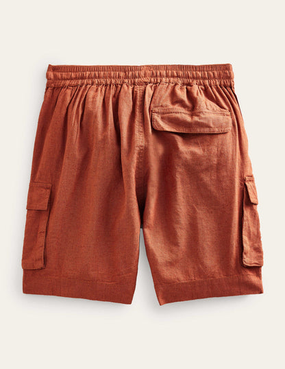 Linen Cotton Cargo Shorts-Roasted Chestnut