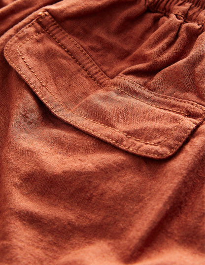 Linen Cotton Cargo Shorts-Roasted Chestnut