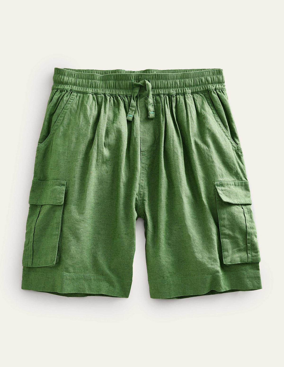 Linen Cotton Cargo Shorts-Khaki Green-1
