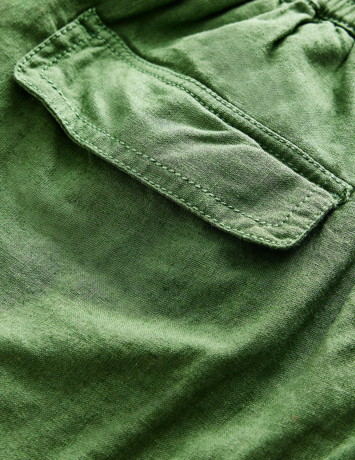 Linen Cotton Cargo Shorts-Khaki Green - Image 3