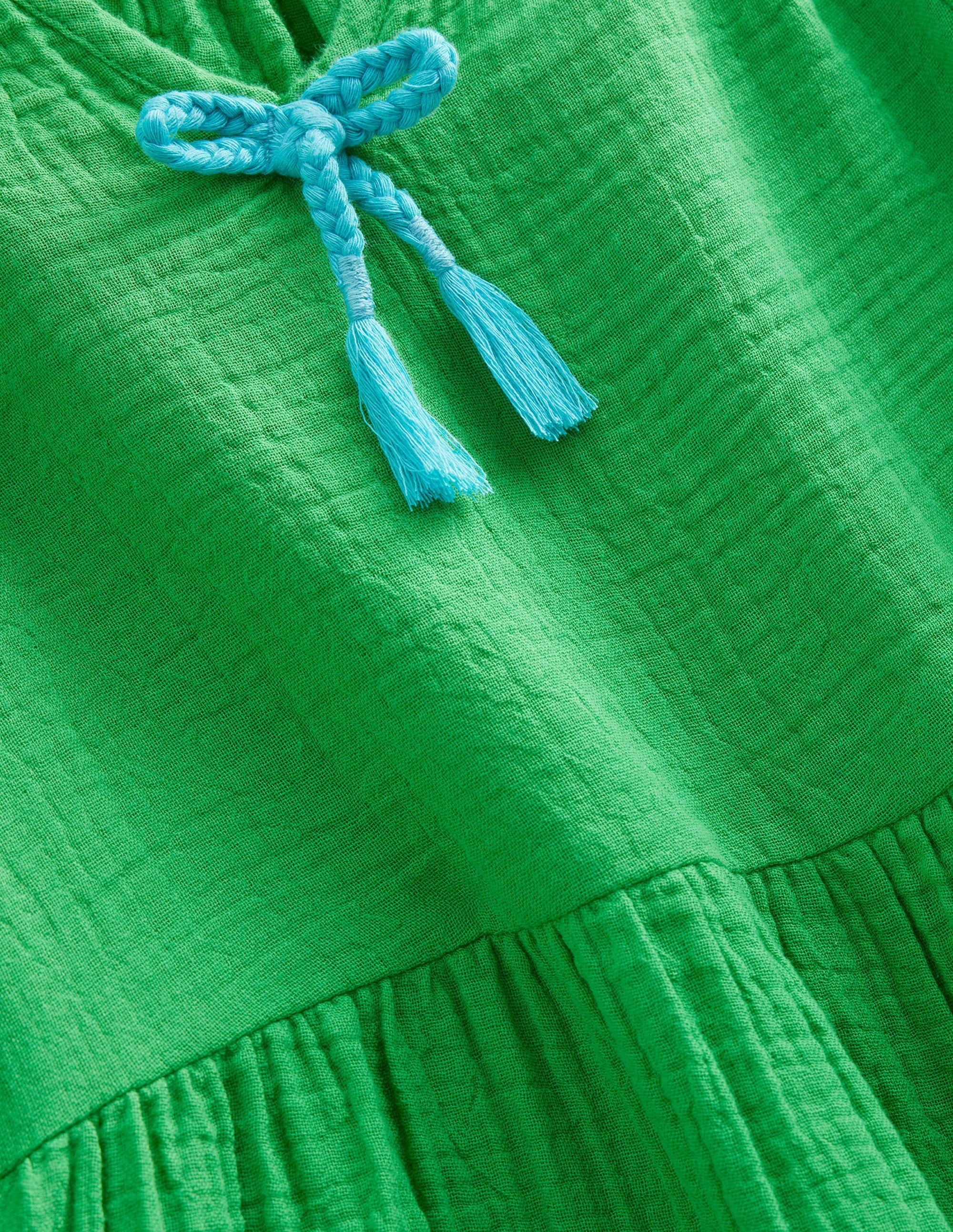 Double Cloth Tiered Dress-Bright Green - Image 3