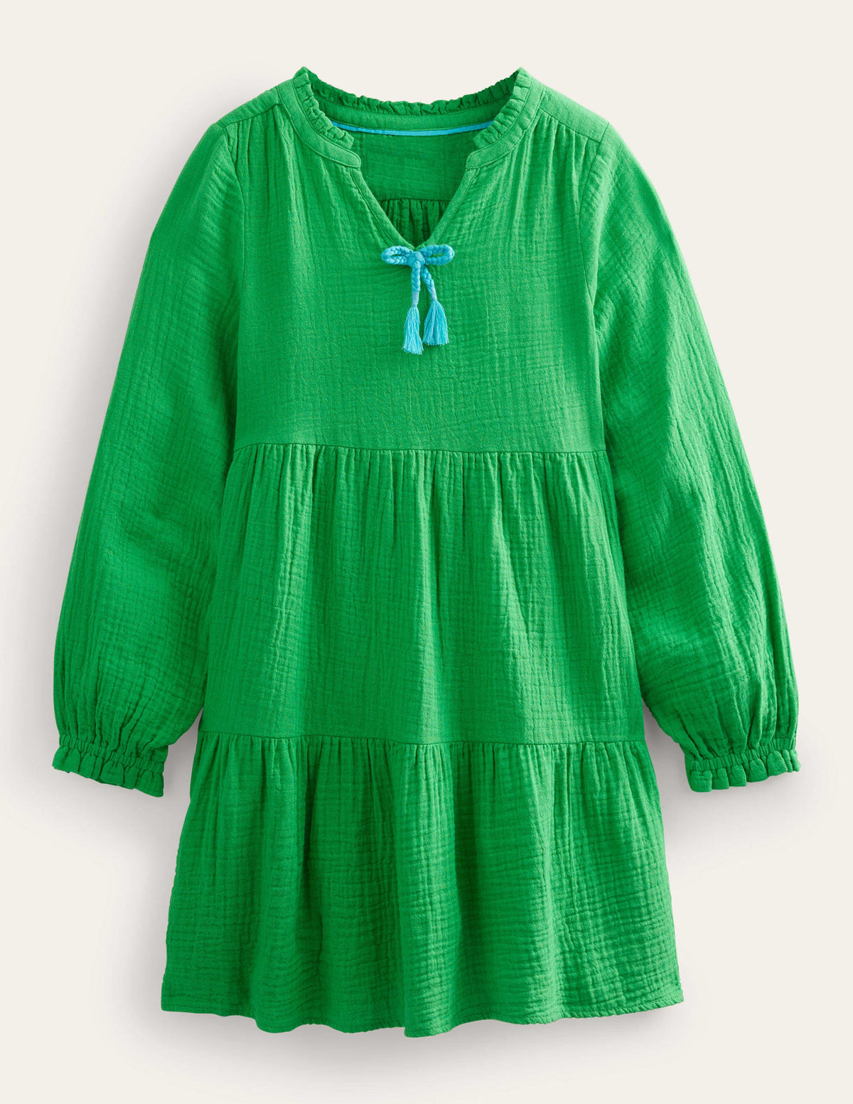 Double Cloth Tiered Dress-Bright Green - Image 1
