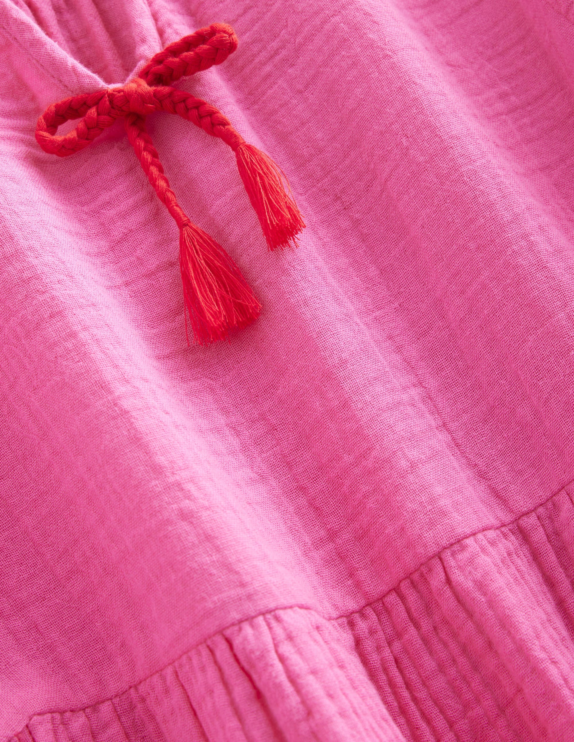 Double Cloth Tiered Dress-Festival Pink - Image 3