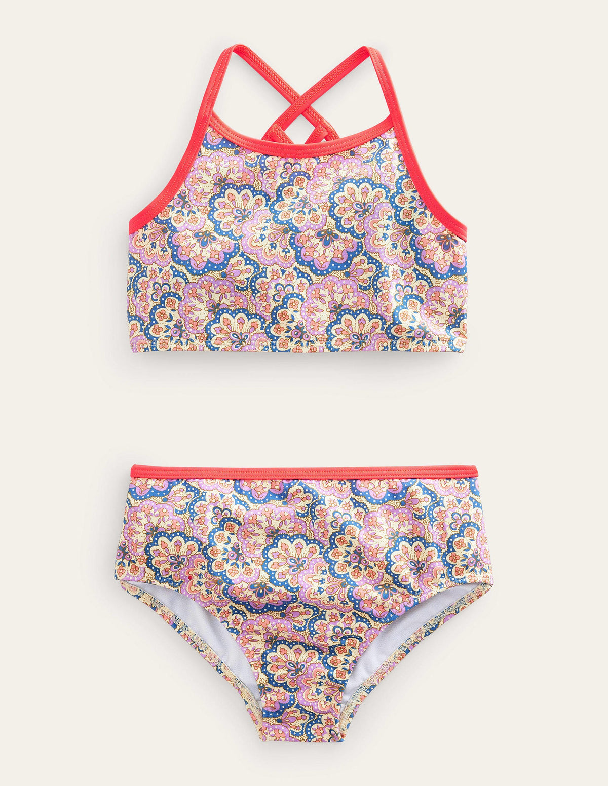 High Neck Bikini-Lupin and Peach Paisley-1