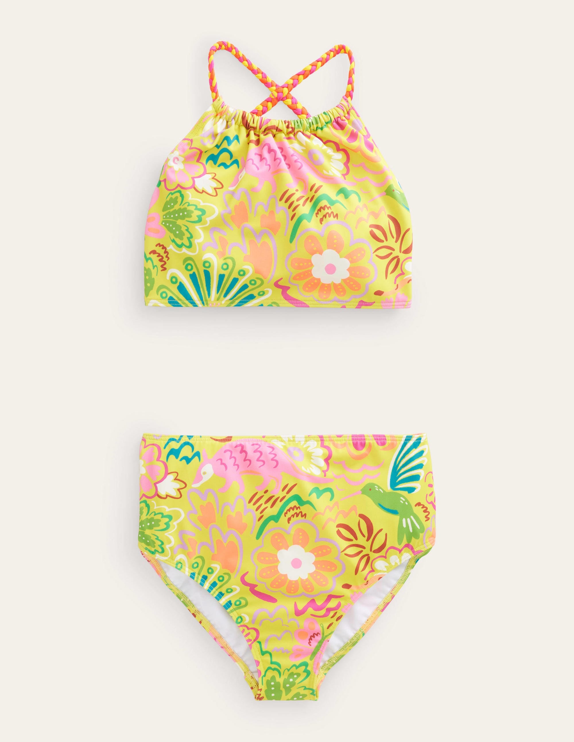 Loop Back Bikini-Ivory, Yellow Floral Animals - Image 1