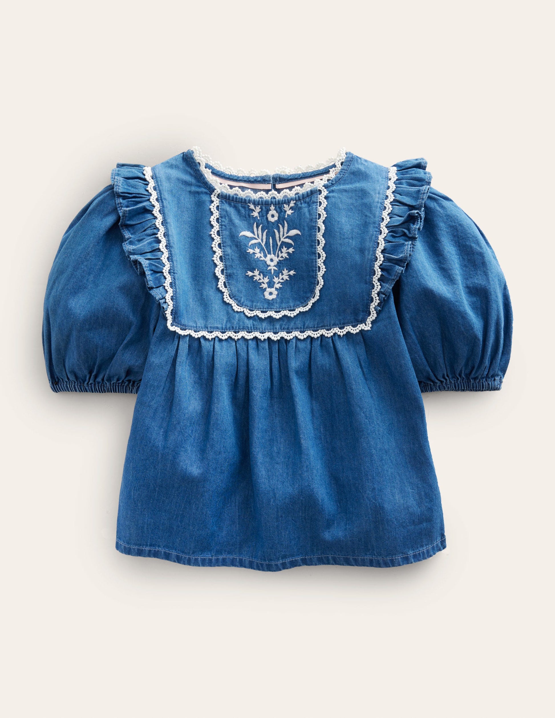 Embroidered Woven Top-Mid Denim-1