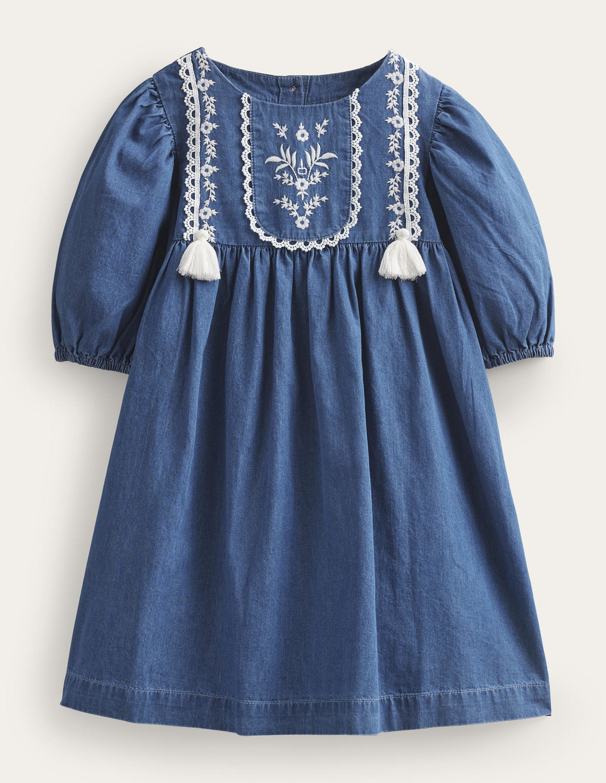 Embroidered Woven Dress-Mid Denim - Image 1