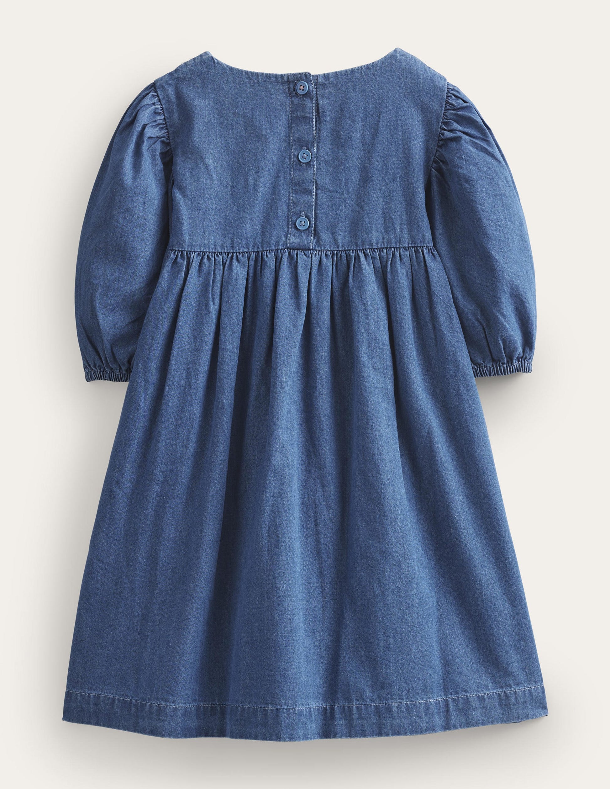 Embroidered Woven Dress-Mid Denim-2