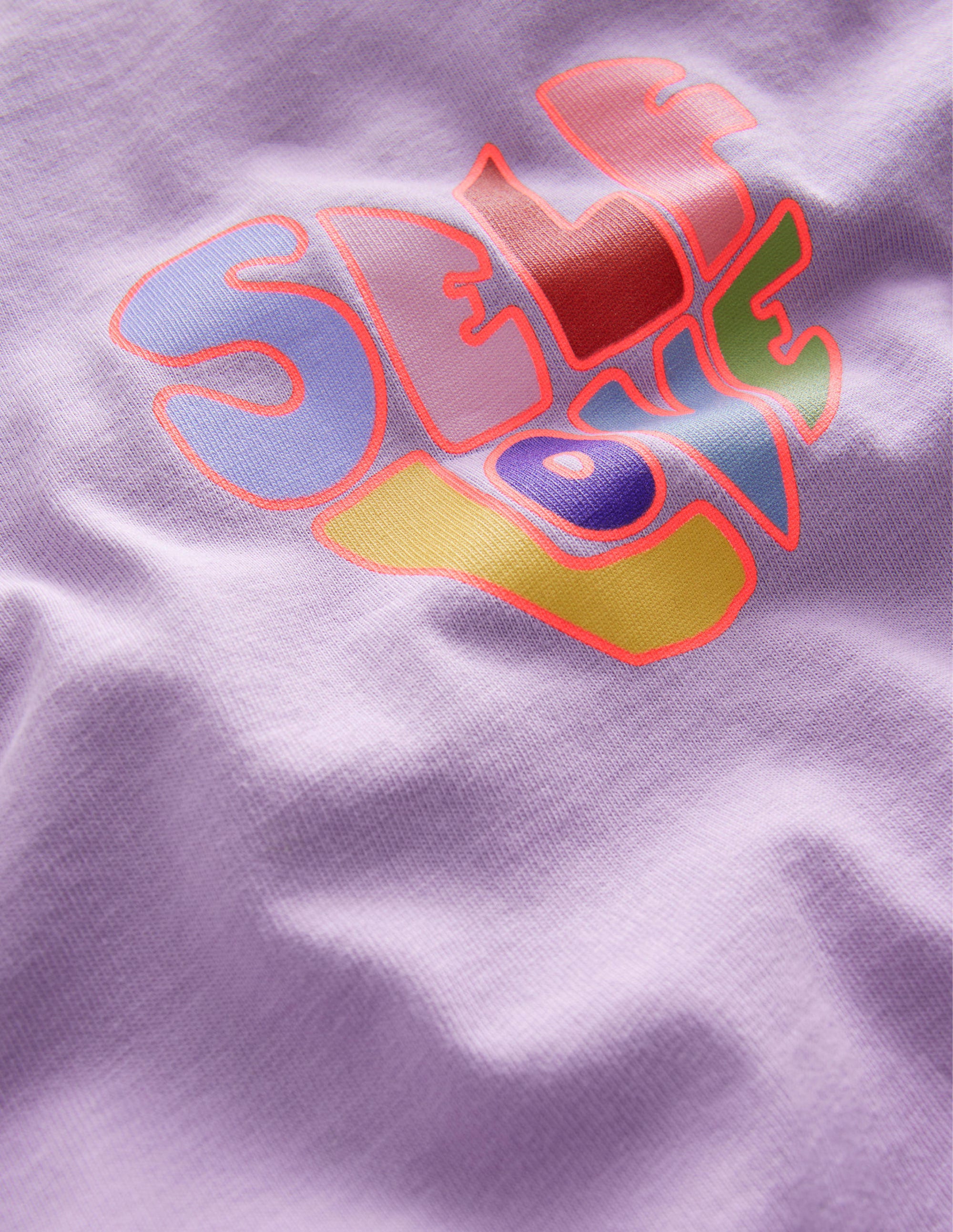 Printed Slogan T-Shirt-Misty Lavender Self Love - Image 3