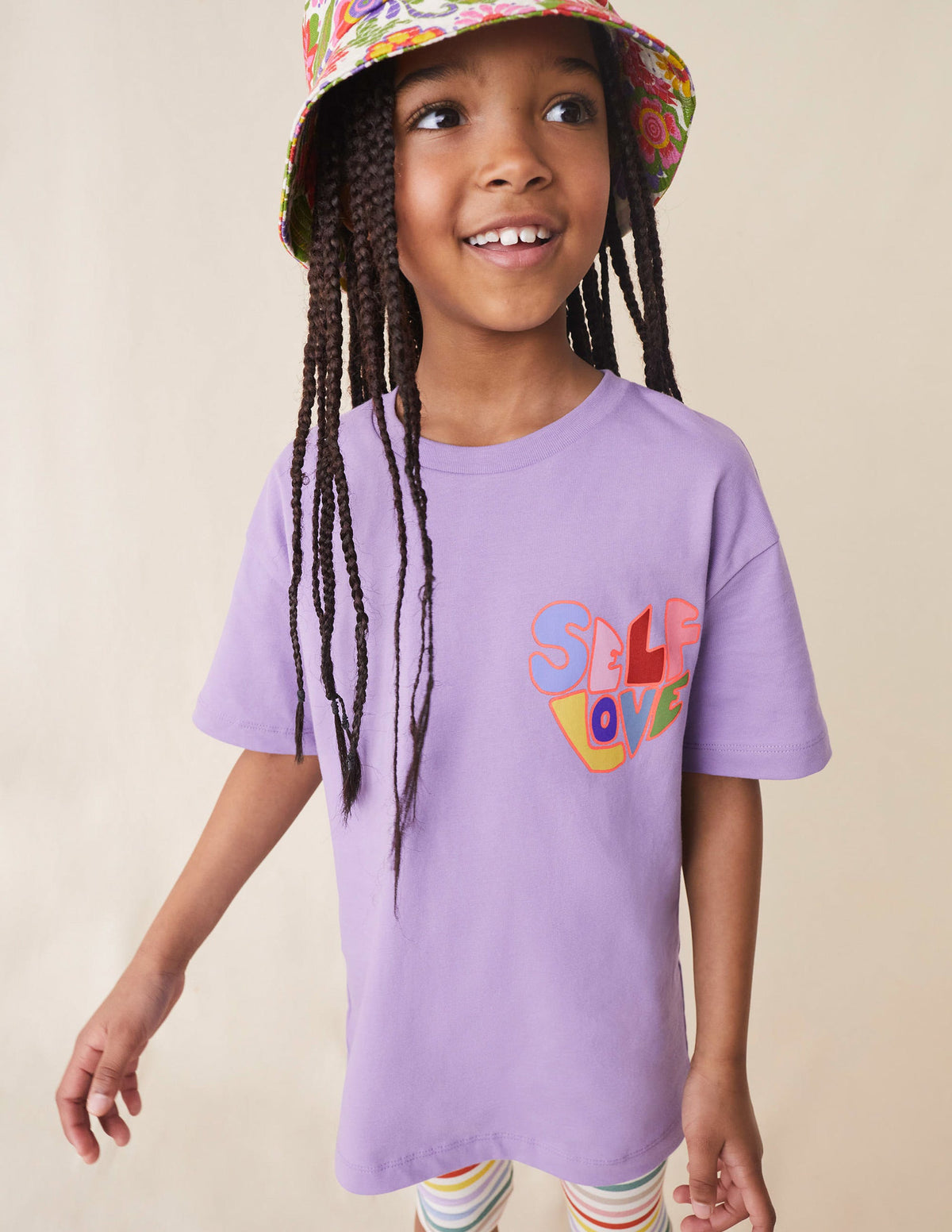 Printed Slogan T-Shirt-Misty Lavender Self Love - Image 4