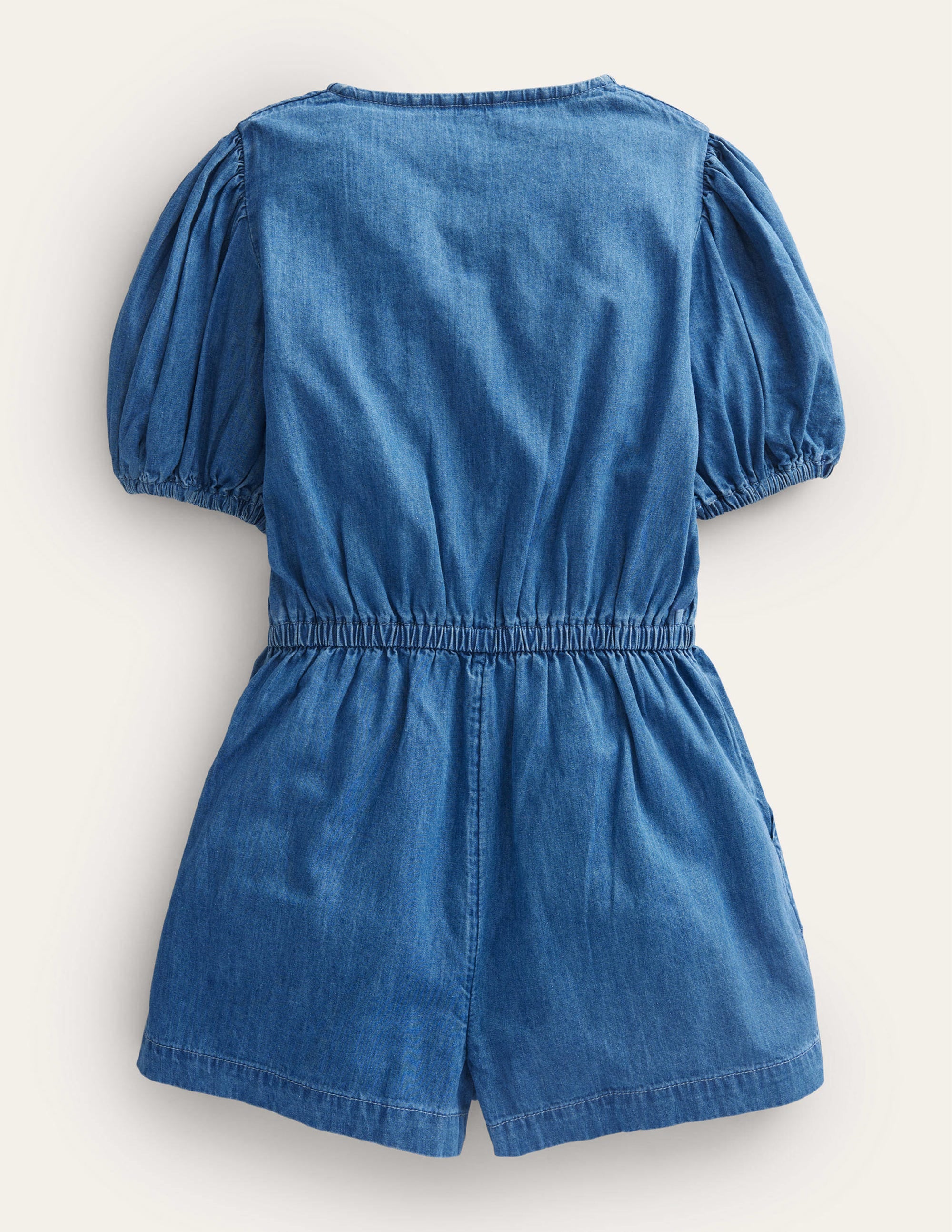 Denim Embroidered Romper-Mid Vintage Denim - Image 2