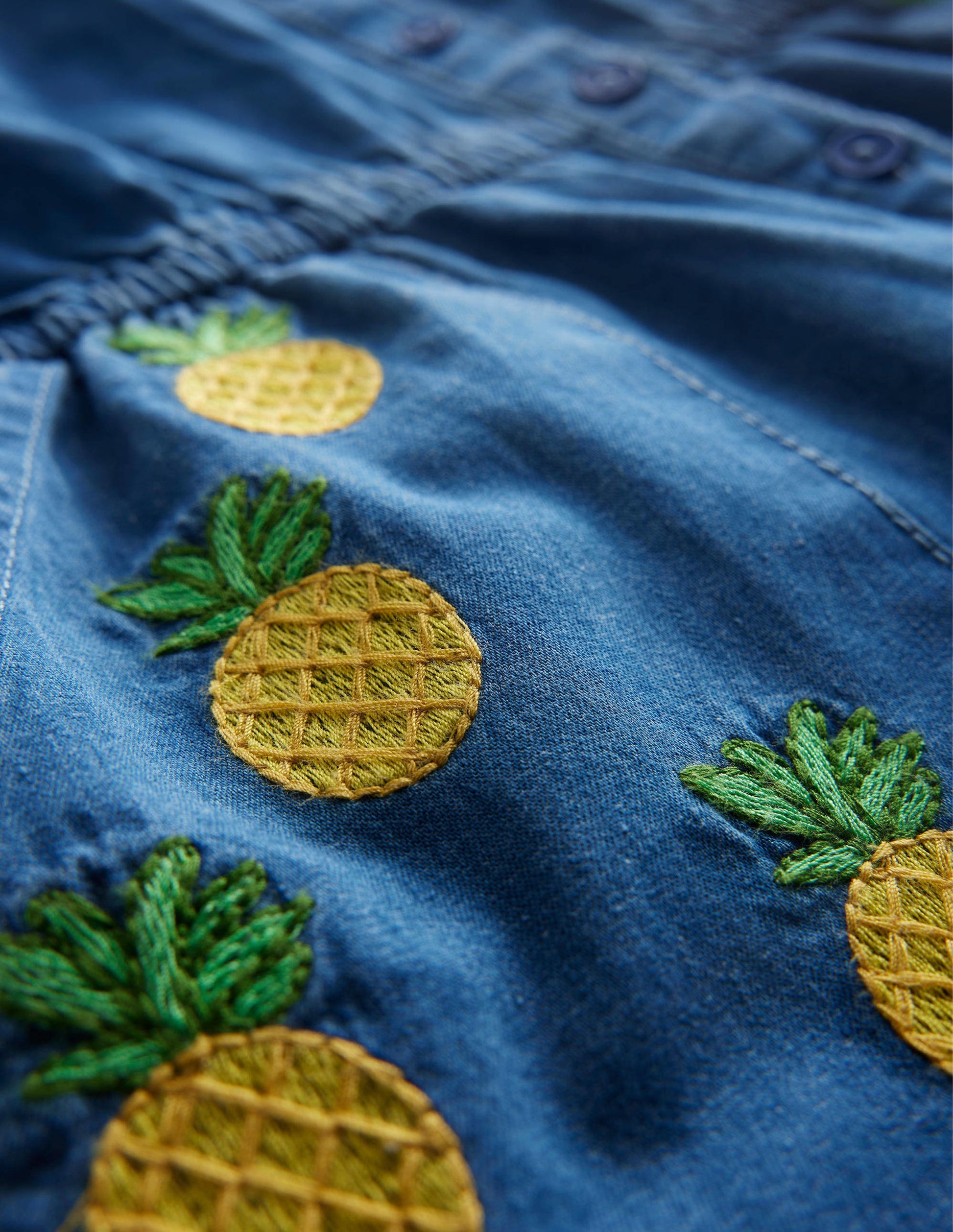 Denim Embroidered Romper-Mid Vintage Denim-3