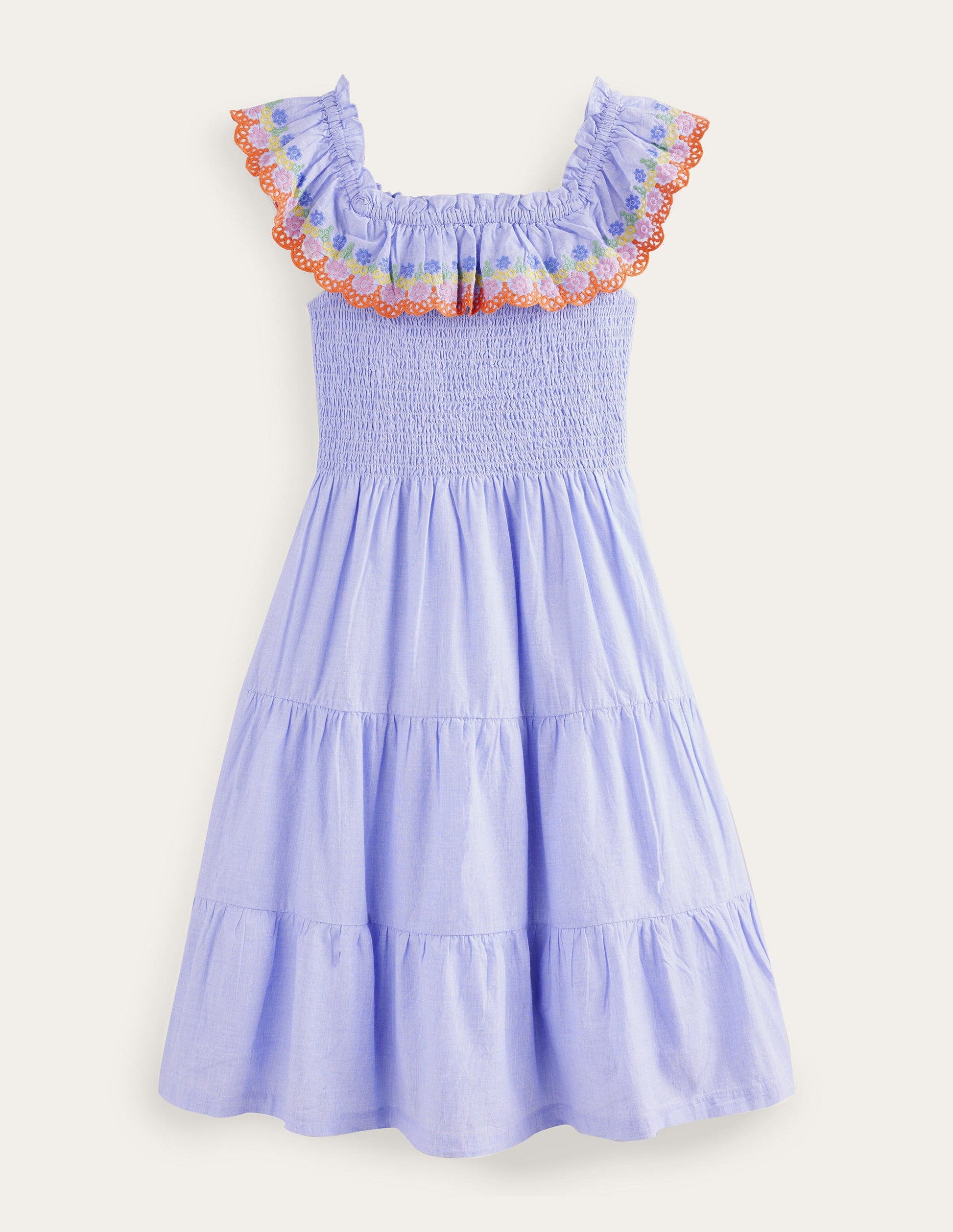 Scalloped Tiered Dress-Chambray Blue-1