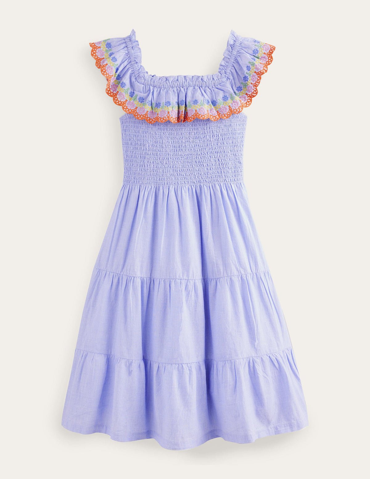 Scalloped Tiered Dress-Chambray Blue - Image 1
