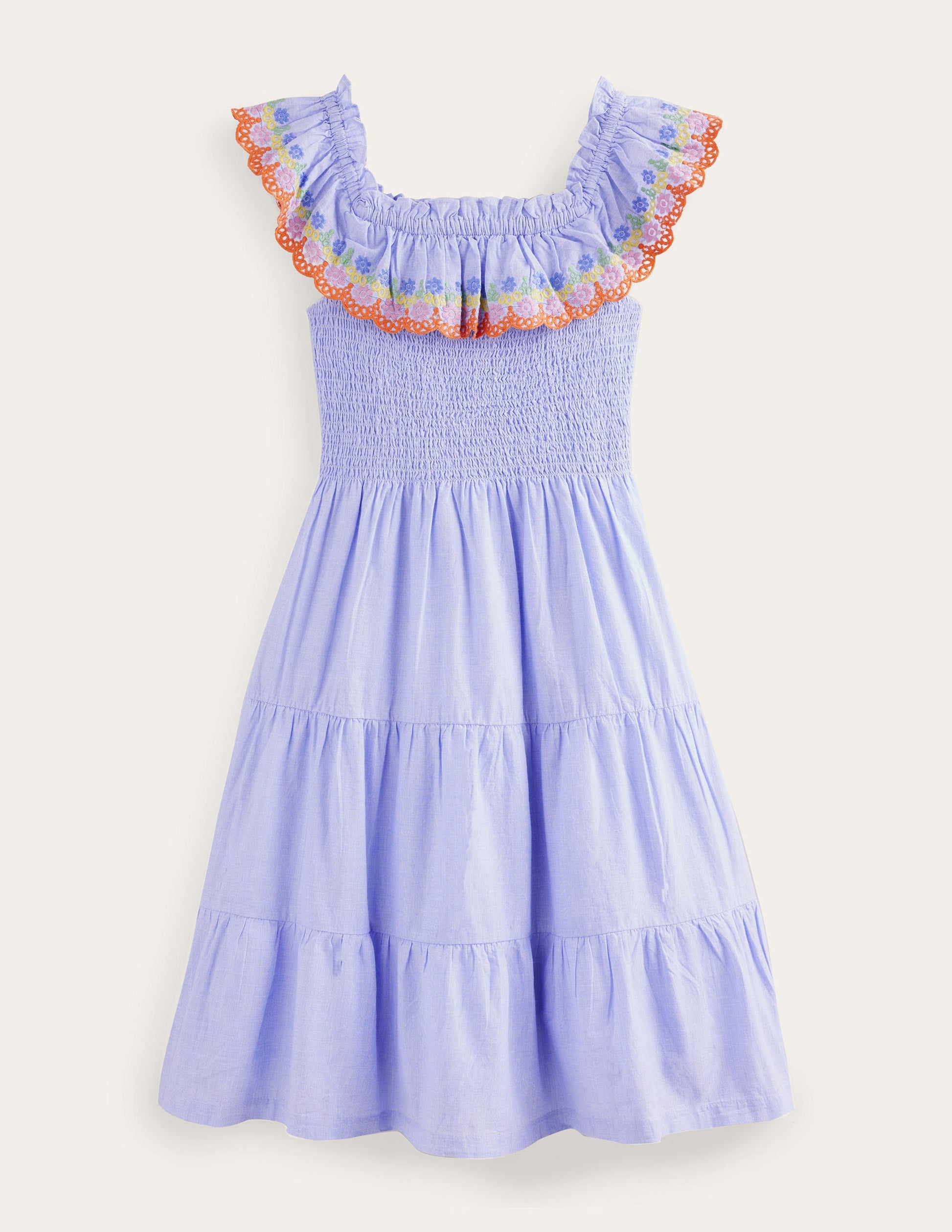 Scalloped Tiered Dress-Chambray Blue-2
