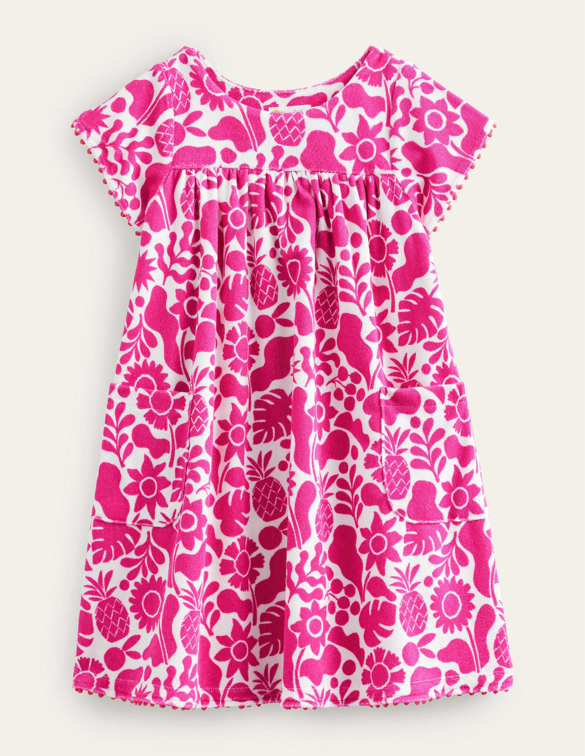Printed Towelling Dress-Amazing Pink Holiday Floral - Image 1