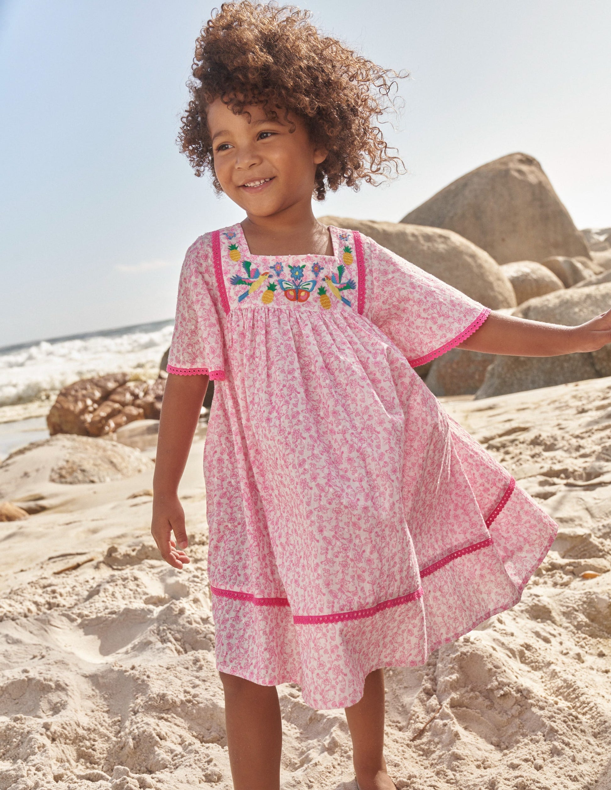 Embroidered Floaty Dress-Festival Pink Summer Vine-4