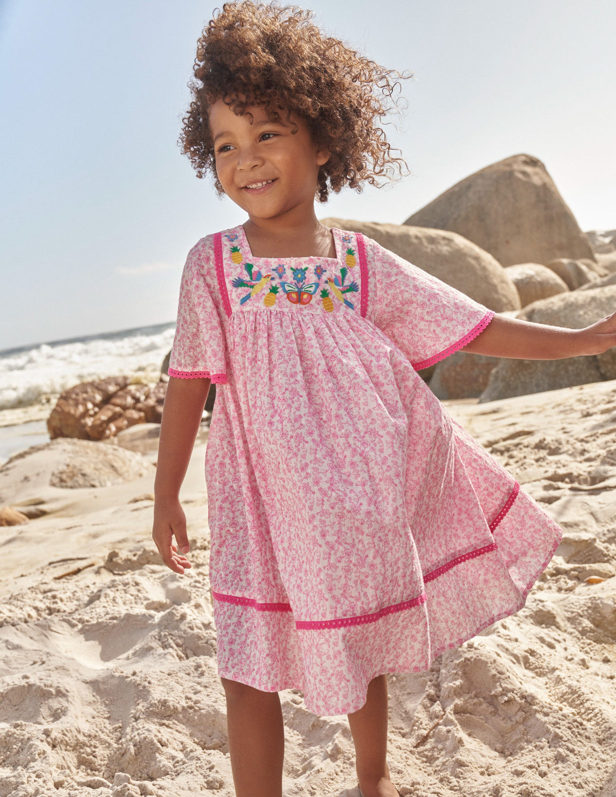 Embroidered Floaty Dress-Festival Pink Summer Vine - Image 4