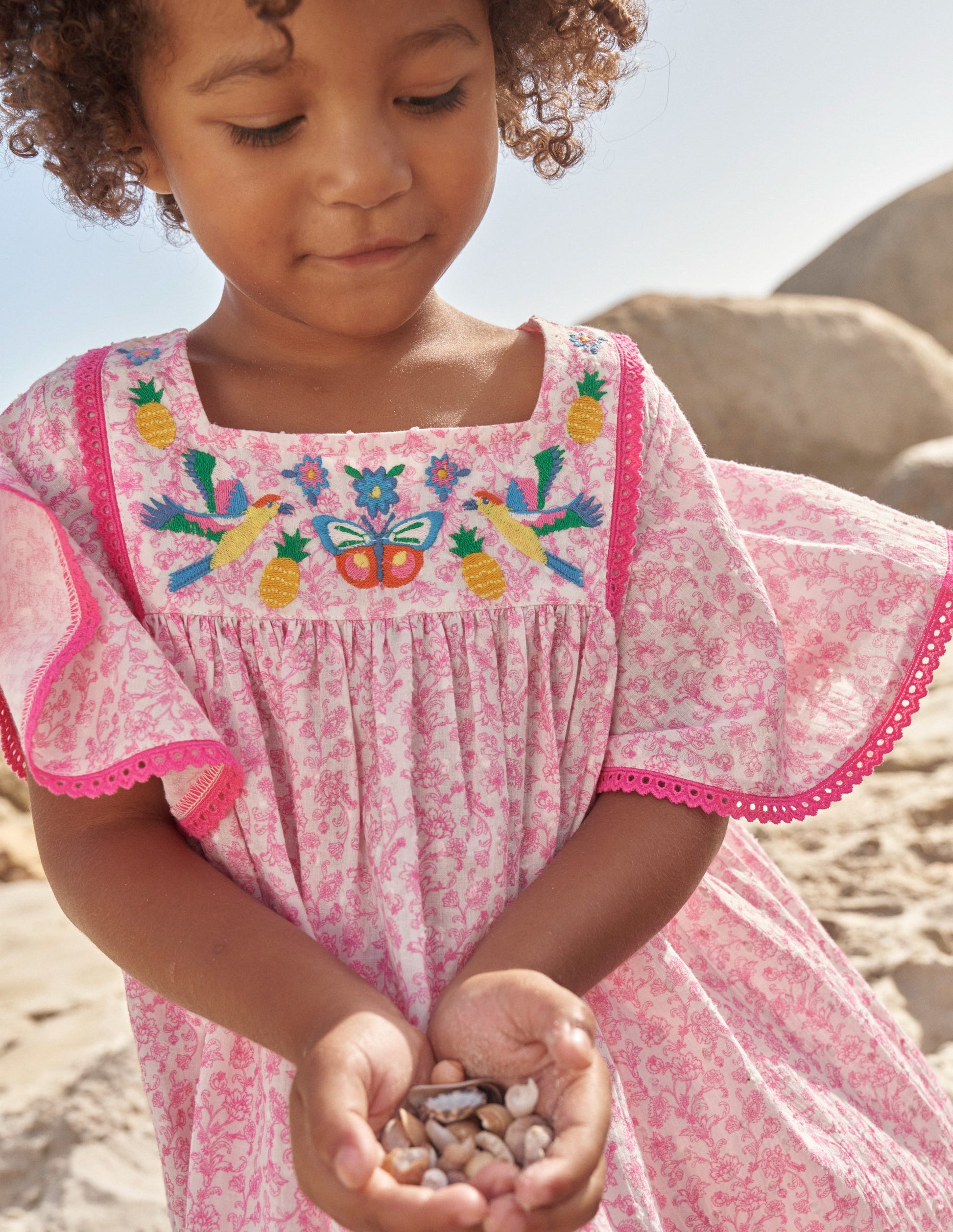 Embroidered Floaty Dress-Festival Pink Summer Vine-5