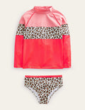 Patterned Rash Guard Set-Soft Truffle Leopard Print