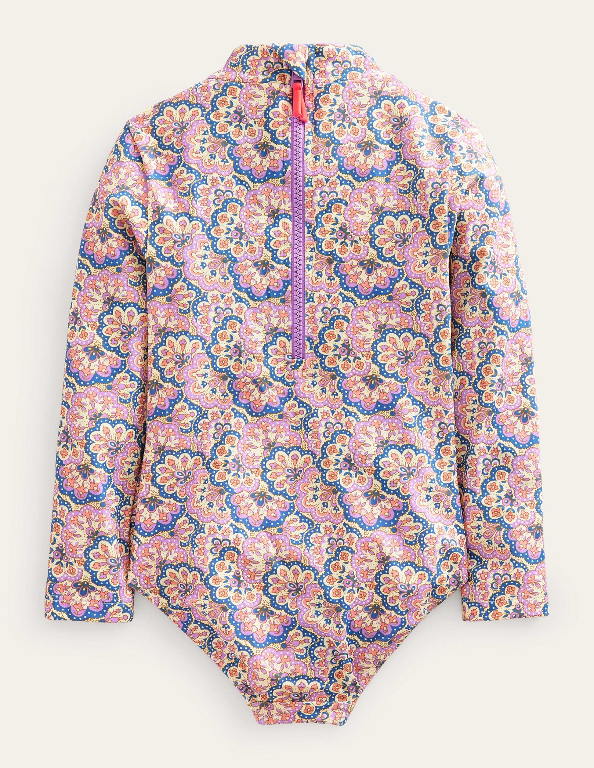 Long Sleeve Trim Swimsuit-Lupin and Peach Sorbet Paisley-2